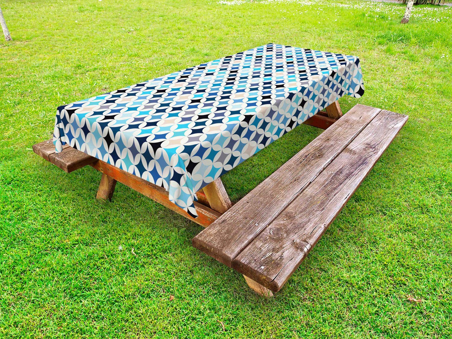 Ambesonne Modern Geometric Blue Circles Outdoor Tablecloth - Washable Picnic Table Cover 58