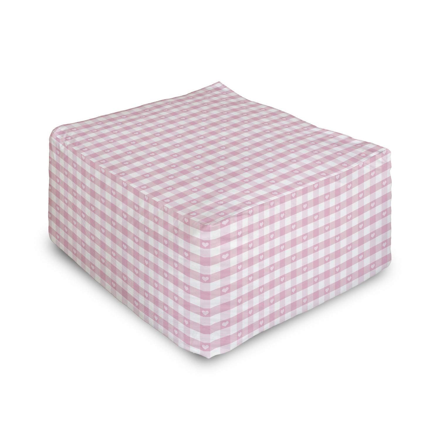 Ambesonne Checkered Rectangle Pouf Ottoman with Romantic Heart Pattern - 25