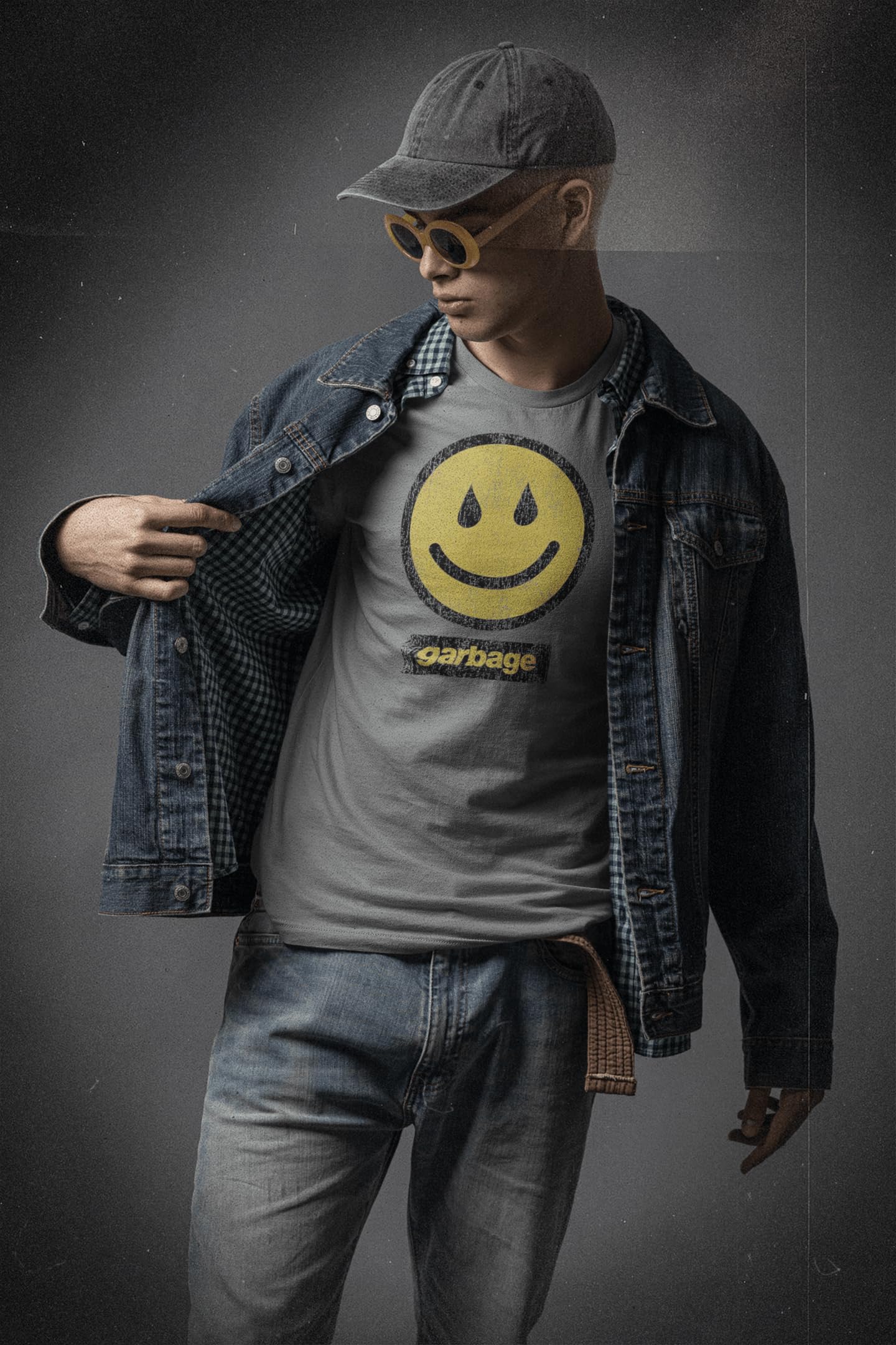 Garbage Rock Band Smile Face Graphic T-Shirt for Adults - Cool Vintage Band Tee for Concerts, Casual Wear & Music Lovers