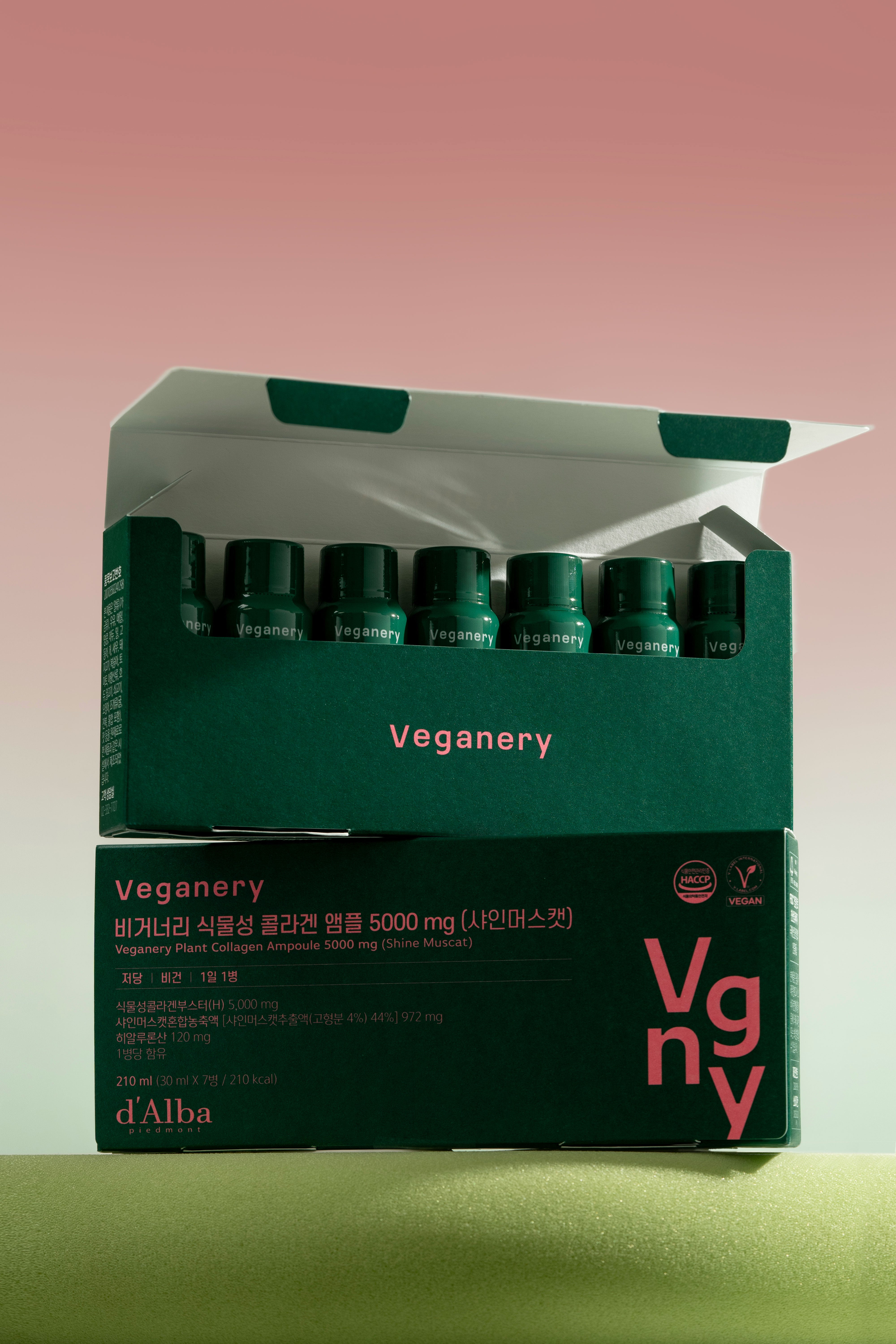 d'Alba Veganery Plant Collagen Ampoule 5,000mg - 1BOX (30ml x 7ea) Shine Muscat Flavor | Vegan Skincare for Hydration & Anti-Aging | Perfect for Daily Glow Routine & Night Care