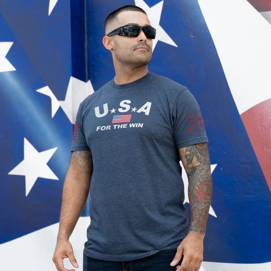 USA For The Win T-Shirt - Midnight Navy | Patriotic American Graphic Tee for Men & Women | Perfect for 4th of July, Veterans Day & Sports Events