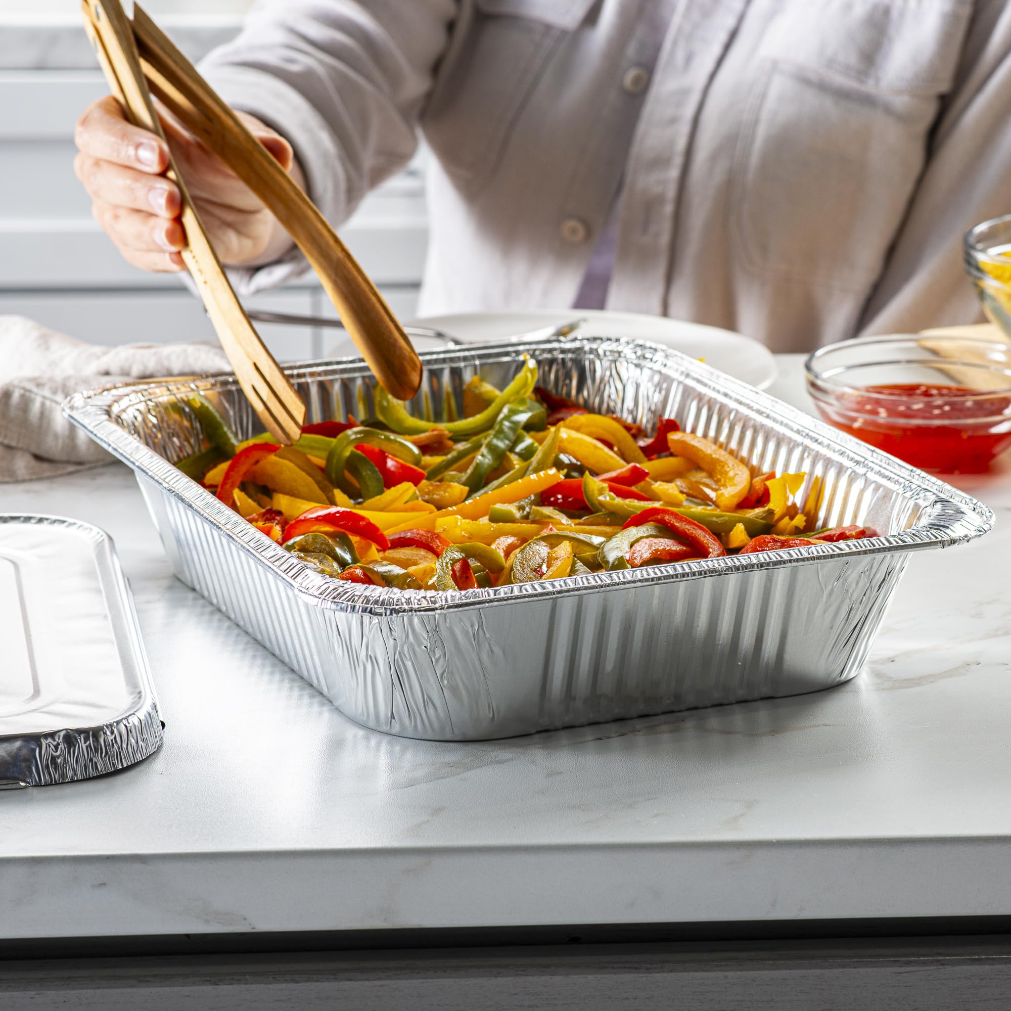 30-Pack 9x13 Inch Aluminum Foil Pans - Half Size Deep Steam Table Pans for Catering, Baking & Food Storage | Disposable & Reusable for Parties, BBQs & Meal Prep