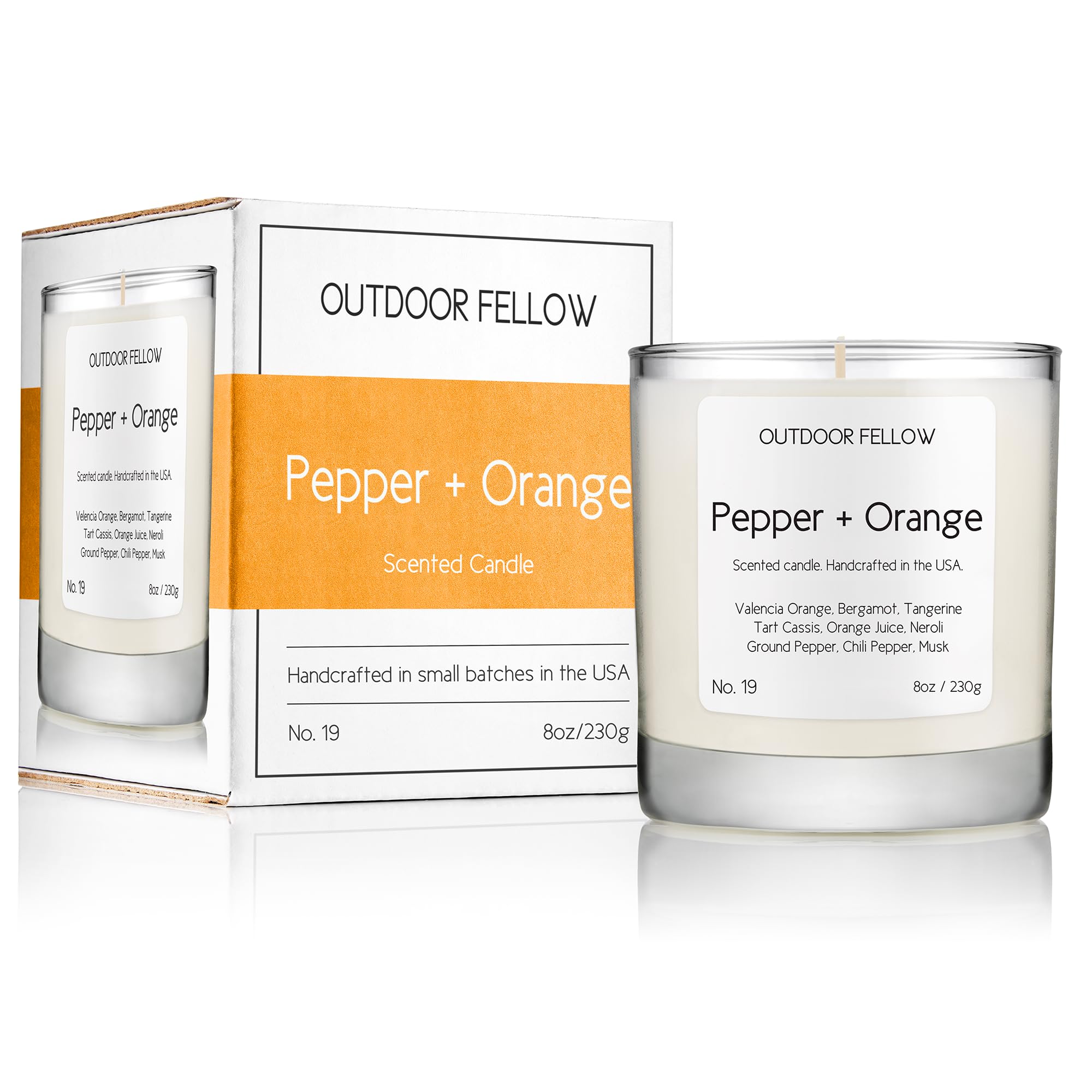 Pepper & Orange Scented Candle - 8oz Coconut Apricot Wax Blend with Bergamot Neroli & Chili Pepper - Long Lasting 40+ Hour Burn Time - Citrus Aroma Home Fragrance for Living Room, Bedroom, Spa Relaxation & Gift Giving