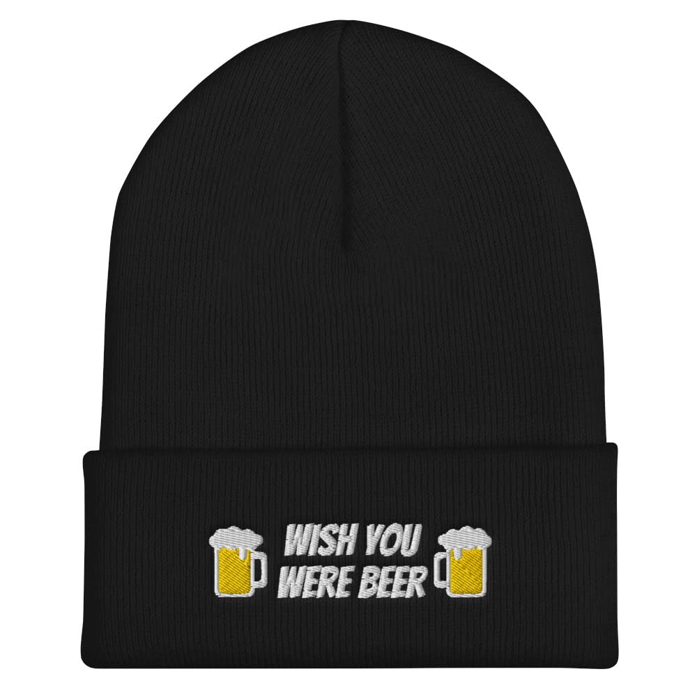 I Wish You Were Beer Hat - Funny Cuffed Beanie for Men | Novelty Winter Hat for Parties, Sports Events & Gifts
