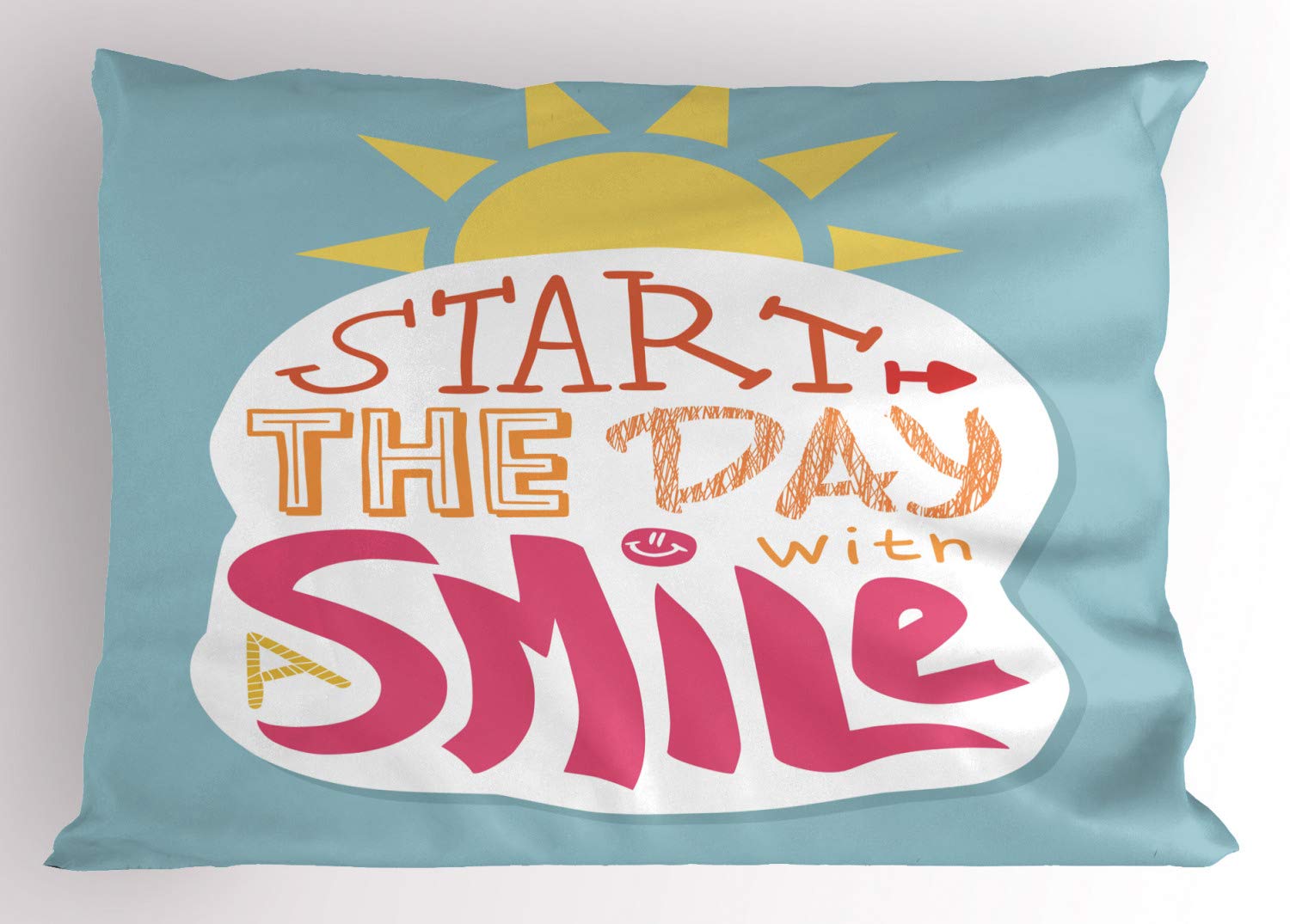 Ambesonne Positive Energy Pillow Sham - 'Start The Day with a Smile' Sun Design, Decorative Standard King Size Printed Pillowcase (36