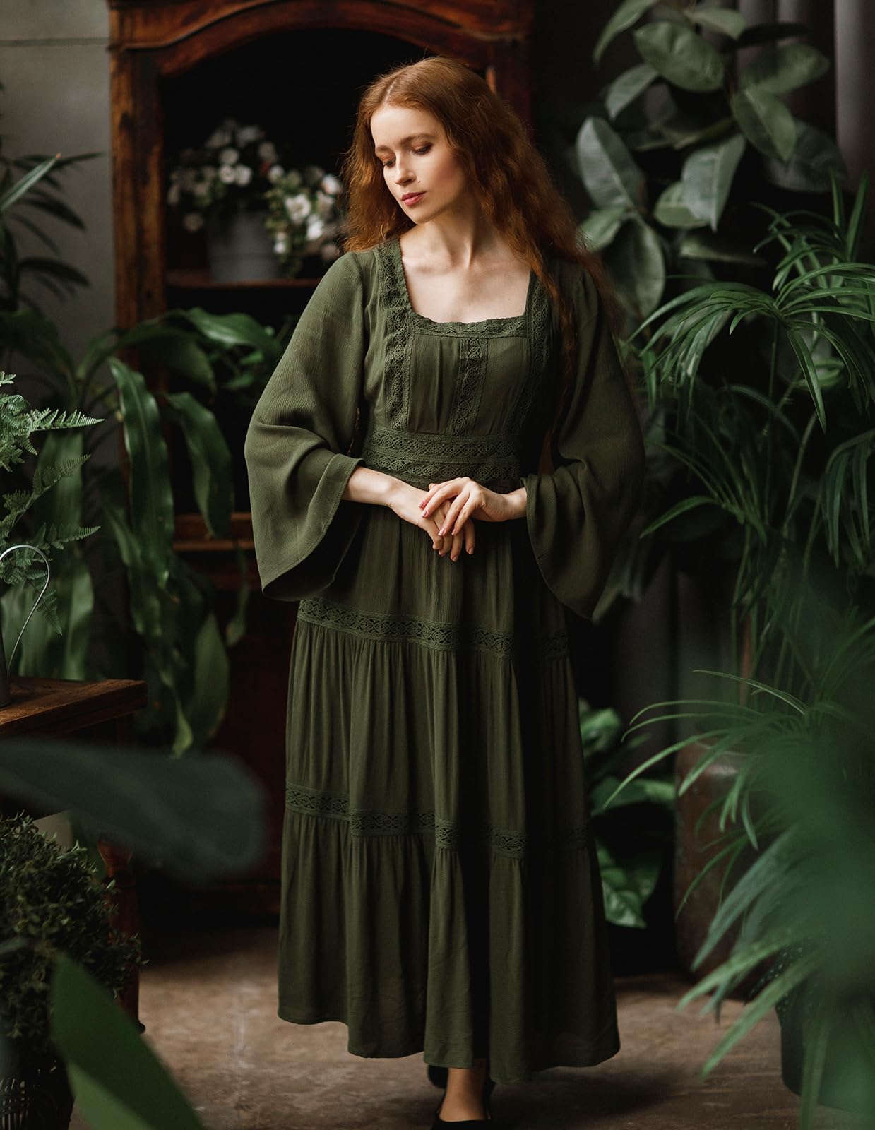 Scarlet Darkness Renaissance Dress for Women | Pirate Peasant Costume | Tiered Flowy Long Medieval Gown | Perfect for Renaissance Fairs, Halloween, Cosplay & Historical Reenactments