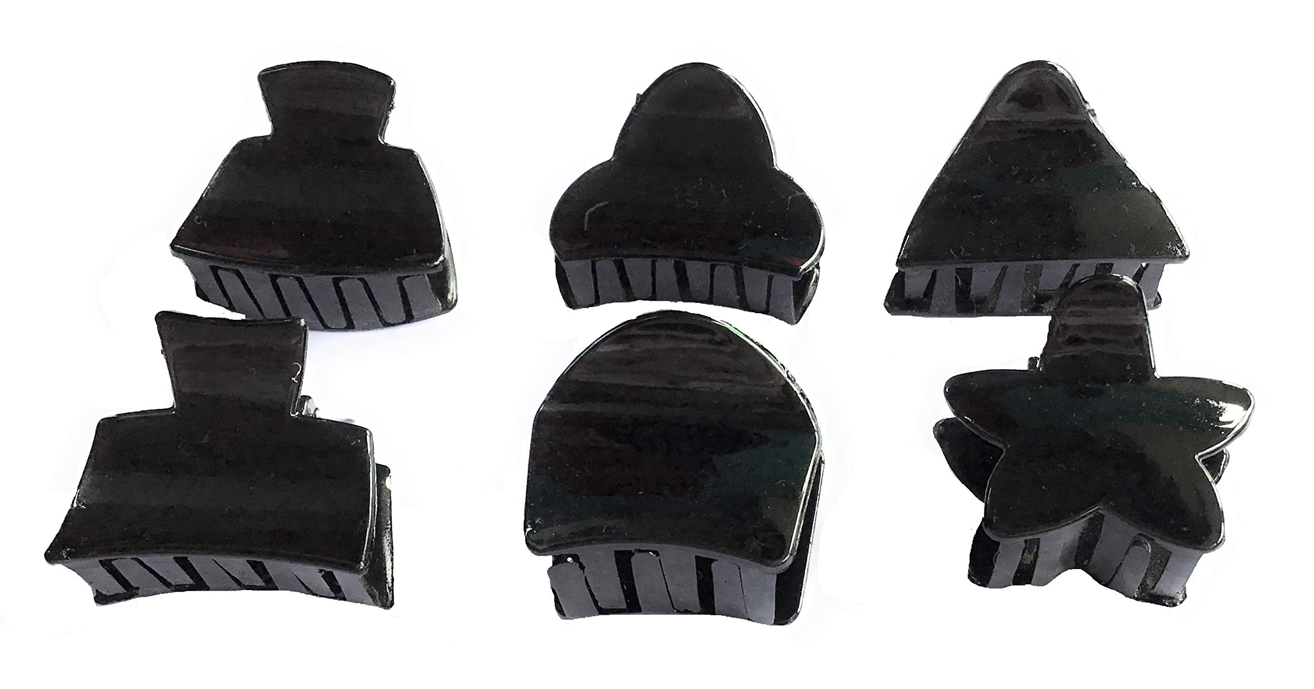 Topon Creations Small Black Plastic Hair Claw Clips for Women - 6 Pack Random Designs | Perfect for Ponytails, Buns & Everyday Hairstyles