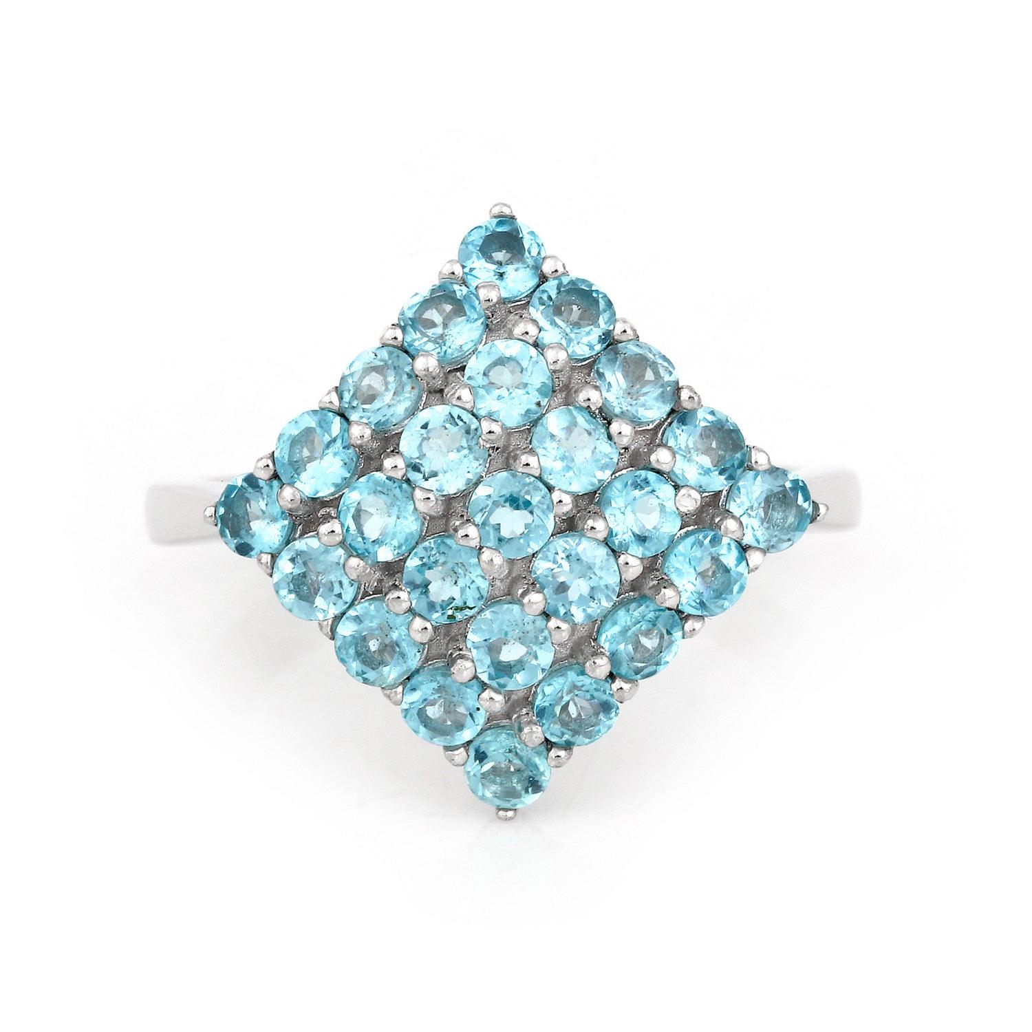 Natural Blue Paraiba Apatite Cluster Ring - Handmade Sterling Silver Jewelry for Women - Elegant Statement Ring for Weddings, Parties & Special Occasions