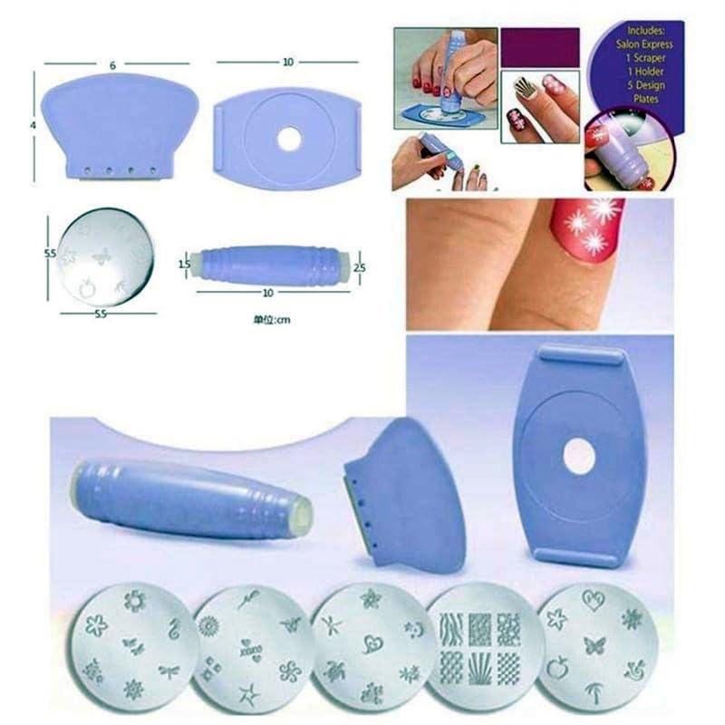 PARVY Professional Nail Art Stamping Kit - Silicone Stamper, Scraper, 5 Rectangular Steel Image Plates for Salon-Quality Nail Designs | DIY Manicure & Pedicure Set for Home & Professional Use | Perfect for Nail Art Enthusiasts & Salon Professionals