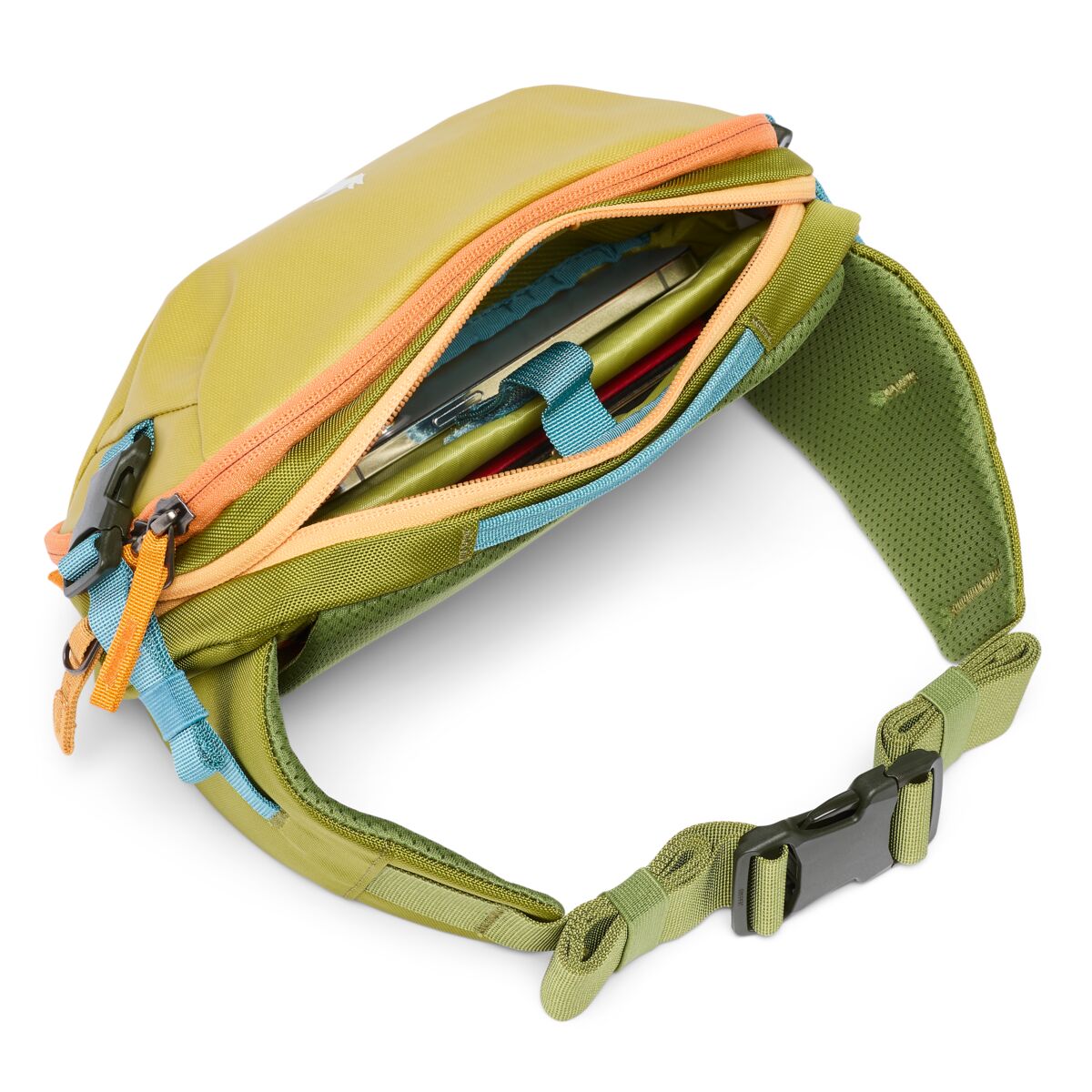 Cotopaxi Allpa X 3L Hip Pack - Waterproof Waist Bag for Travel, Hiking & Running - Compact Fanny Pack with Multiple Pockets - Lemongrass & Cedar Color - Perfect for Outdoor Adventures, Gym & Daily Use