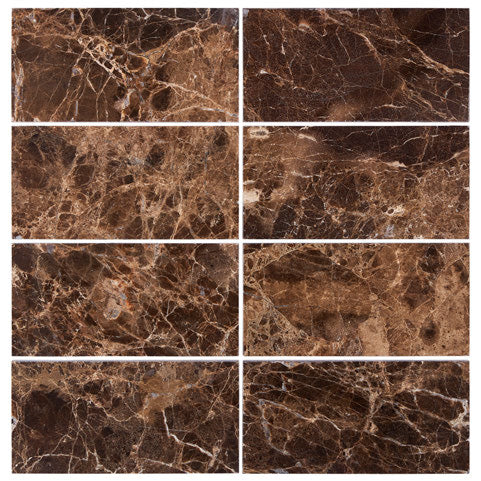 Emperador Dark Marble 3x6 Subway Tile - Polished or Tumbled Finish for Kitchen Backsplash, Bathroom Wall, and Shower Surround