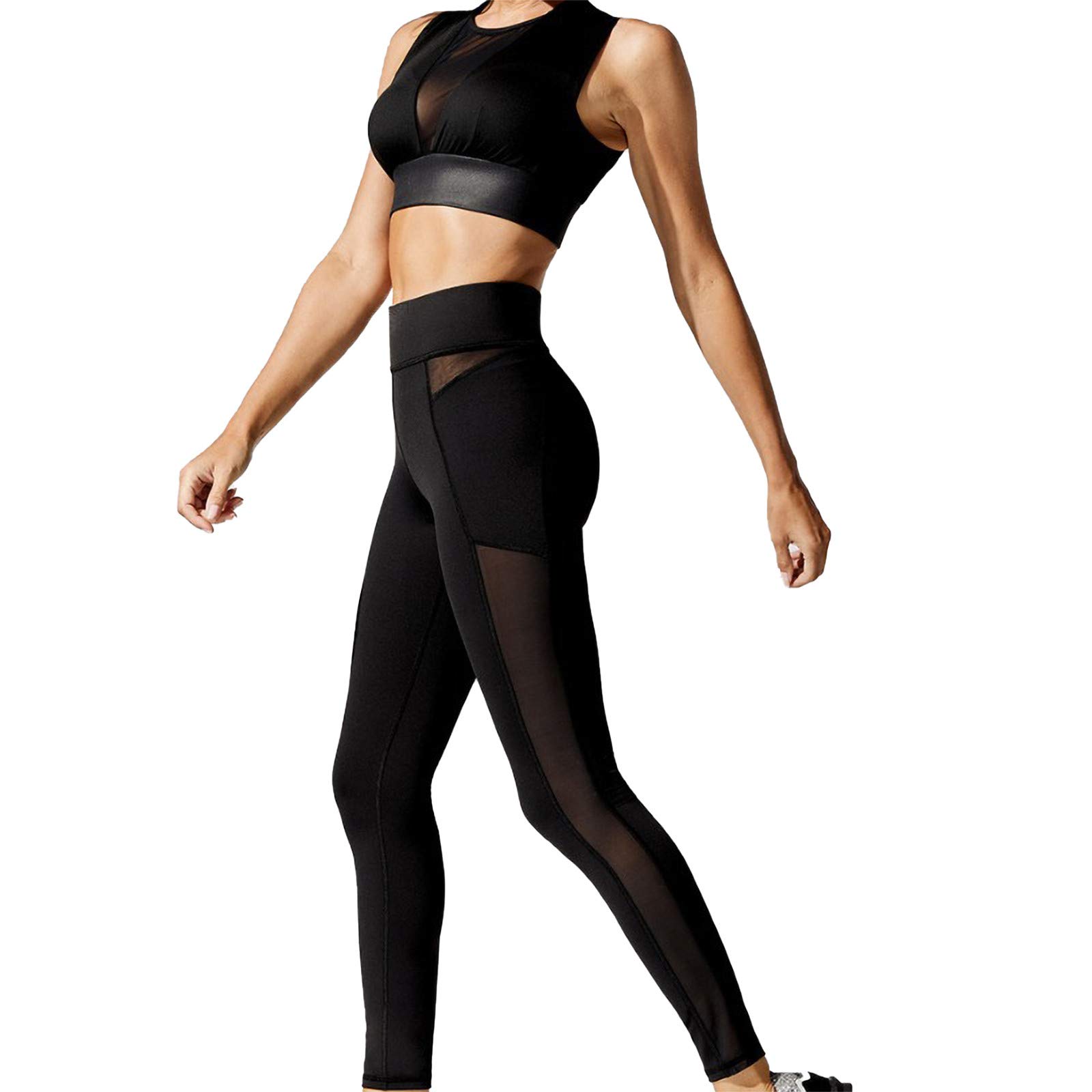 Niuwa Women's High Waisted Yoga Pants - Breathable Mesh Workout Leggings with Tummy Control for Running, Gym & Fitness - Black - Perfect for Yoga, Pilates & Active Lifestyle