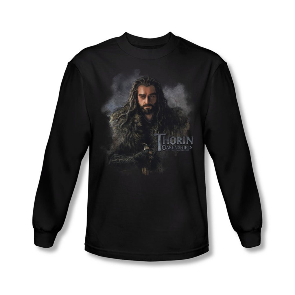 The Hobbit Thorin Oakenshield Men's Black Long Sleeve T-Shirt - Large Size | Lord of the Rings Cosplay & Fantasy Movie Merchandise