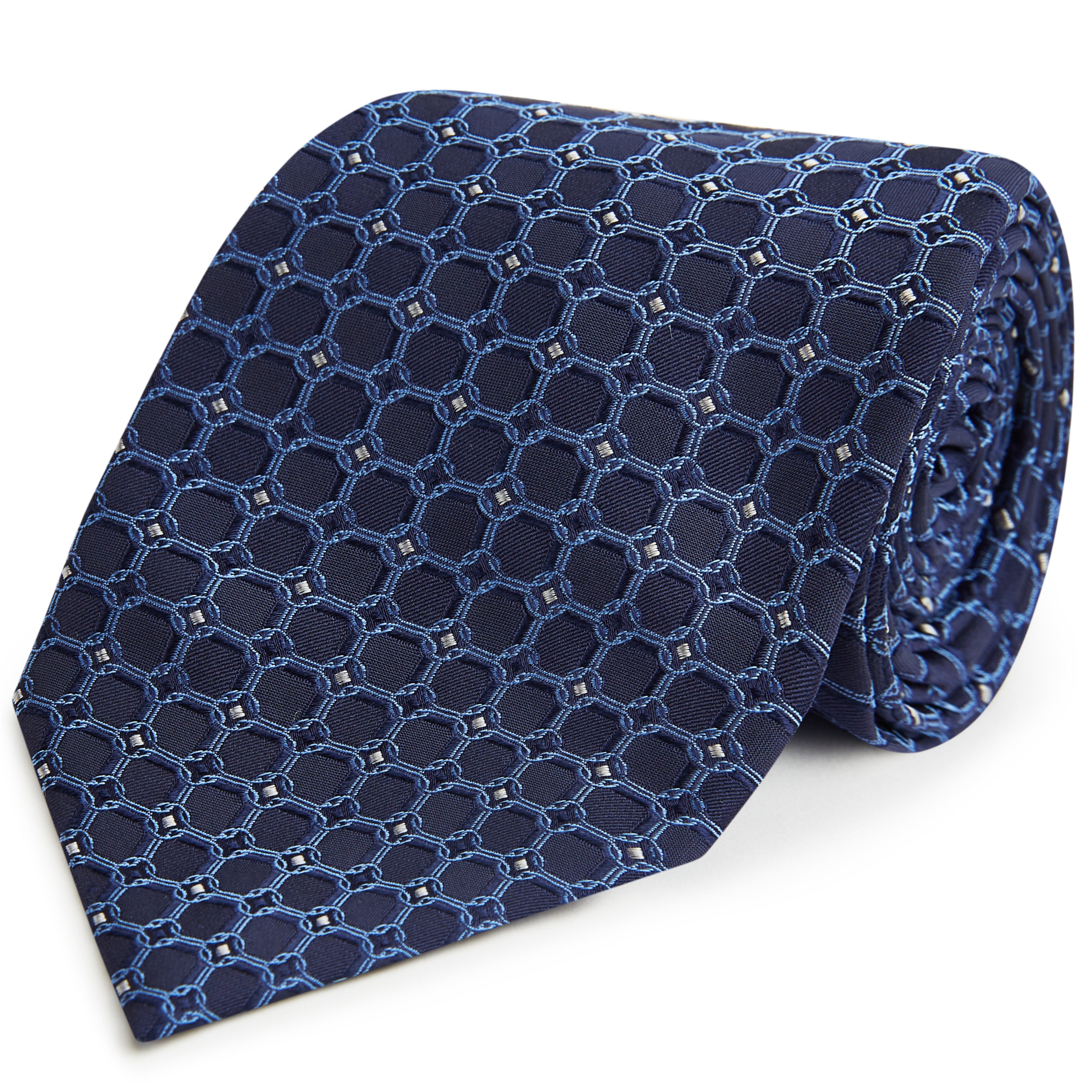 Navy and Blue Chain Jacquard Woven Silk Tie for Men - Elegant Formal Necktie for Business, Weddings & Special Occasions
