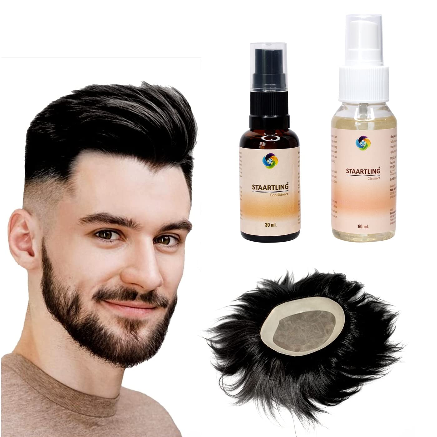 Majik MONOFILAMENT Natural Human Hair Patch Wig for Men - 9x6 Brown with Hair Patch Care Kit (Cleaner & Conditioner) - Works with Glue, Clips or Tape - Perfect for Thinning Hair & Bald Spot Coverage - Daily Wear & Special Occasions