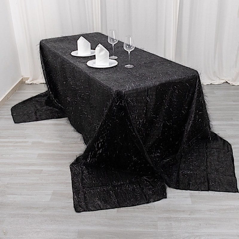 90x156 Inch Elegant Polyester Rectangular Tablecloth with Shimmering Metallic Tinsel Trim - Perfect for Wedding Banquets, Holiday Parties & Formal Dining Decorations