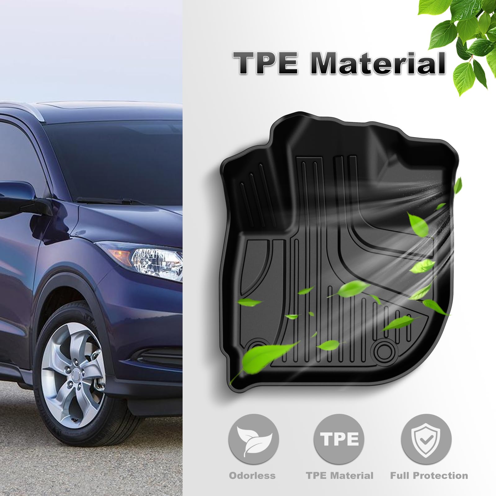 Premium All-Weather TPE Floor Mats for Honda HR-V (HRV) 2016-2022 - Front & Rear Custom Fit Car Floor Liners - Durable Black Interior Accessories - Perfect for Daily Commute, Road Trips and Winter Protection