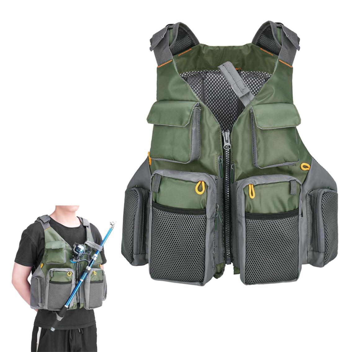 Adjustable Fishing Vest for Men & Women - Breathable Fly Fishing Waistcoat with Shoulder Pockets - Lightweight Outdoor Gear for Trout, Bass Fishing & Hiking