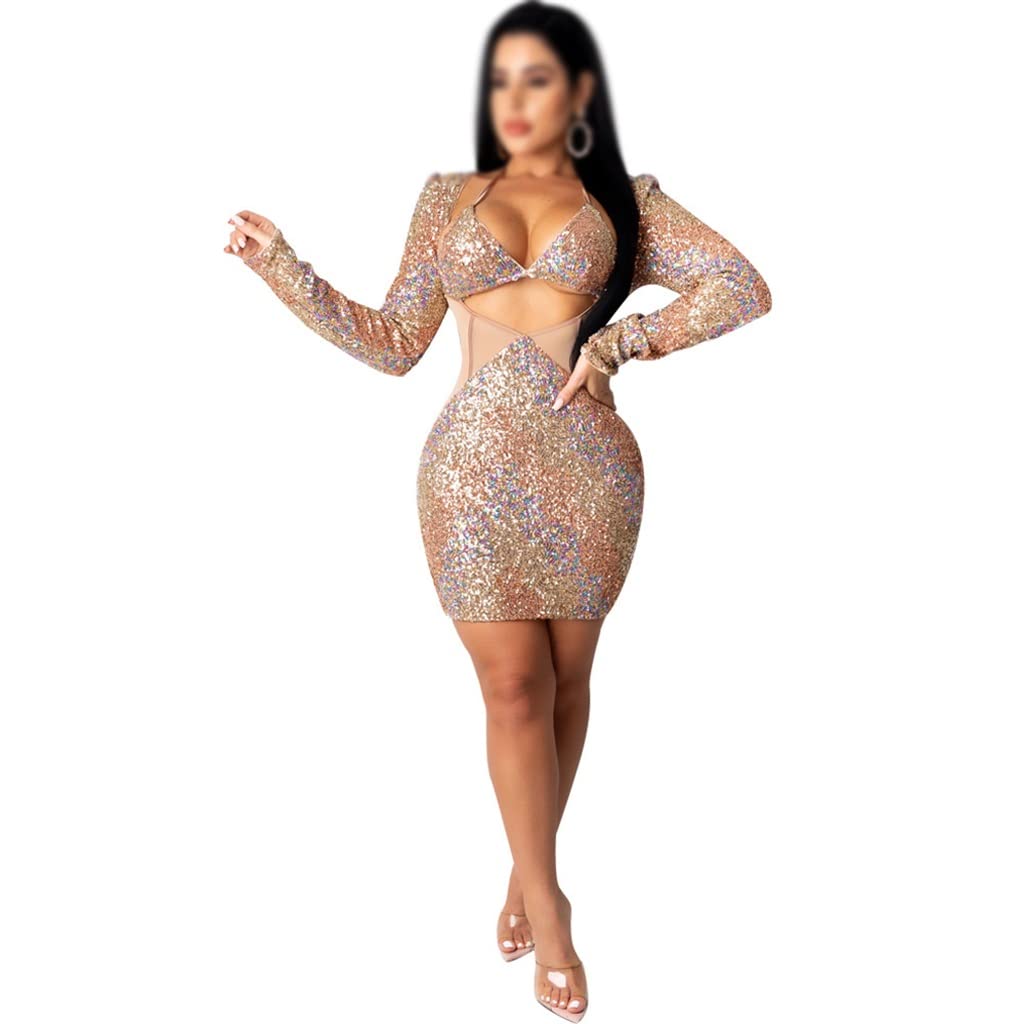 Elegant Sequin Long Sleeve Dress for Women - Slim Fit Office Commuter Dress with Floral Print | Perfect for Work, Parties & Date Nights (Color: A, Size: XXL)