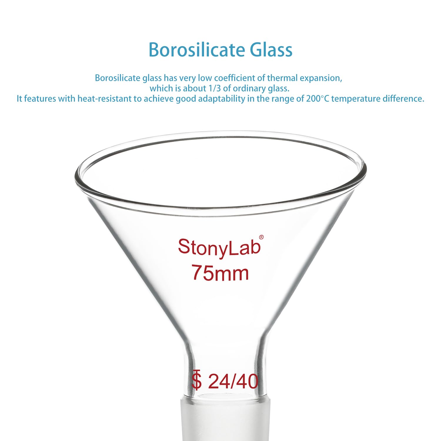 Stonylab 60° Offset Borosilicate Glass Powder Funnel with 24/40 Standard Joint - 75mm Inclined Triangular Laboratory Funnel for Precise Chemical Supplementing | Ideal for Lab Experiments, Powder Transfer & Material Handling