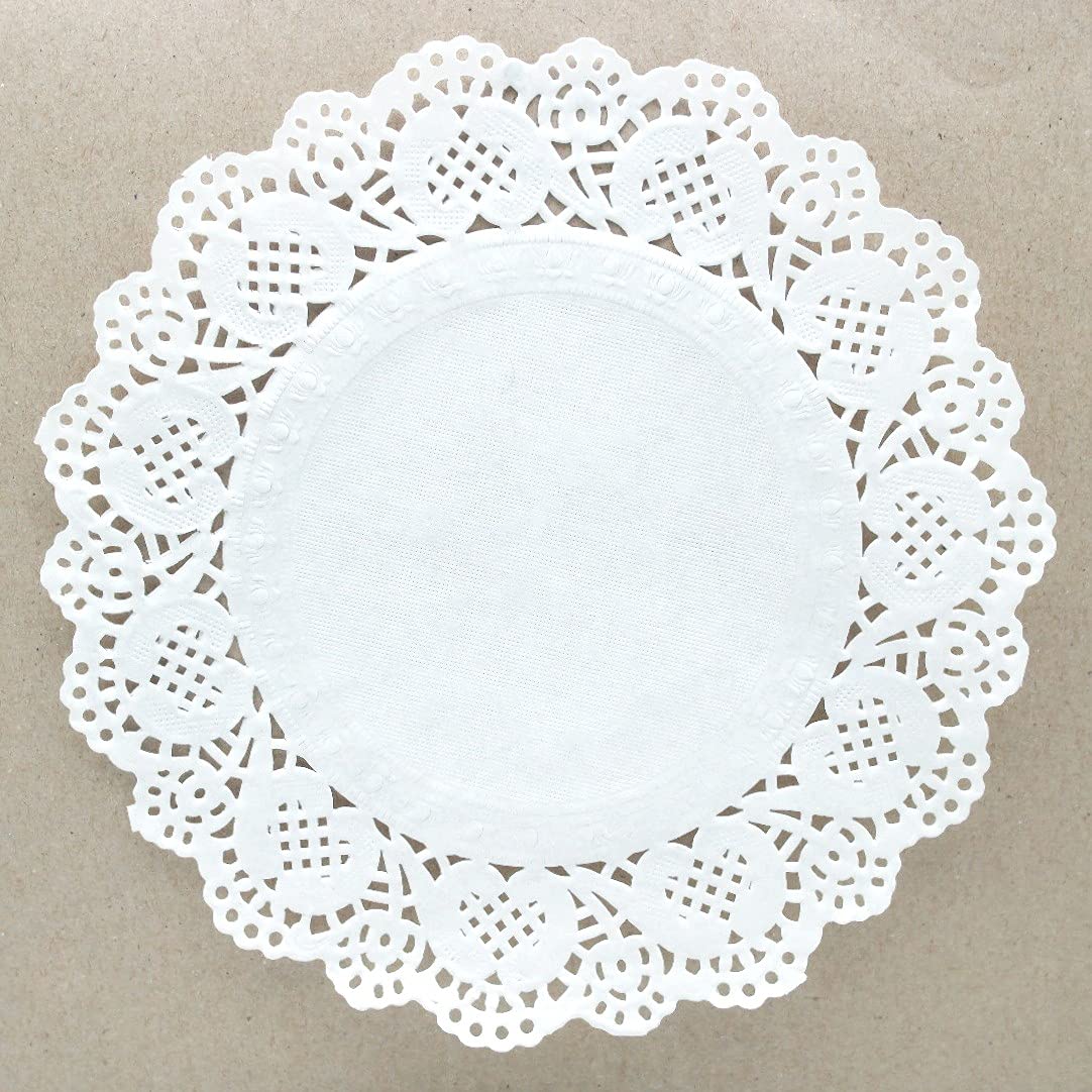 Adaamya Lace Paper Doilies - 100-Piece Bulk Pack (6.5 Inch White) for Cake Packaging, Dessert Display & Tableware Decoration - Perfect for Weddings, Tea Parties, and DIY Crafts
