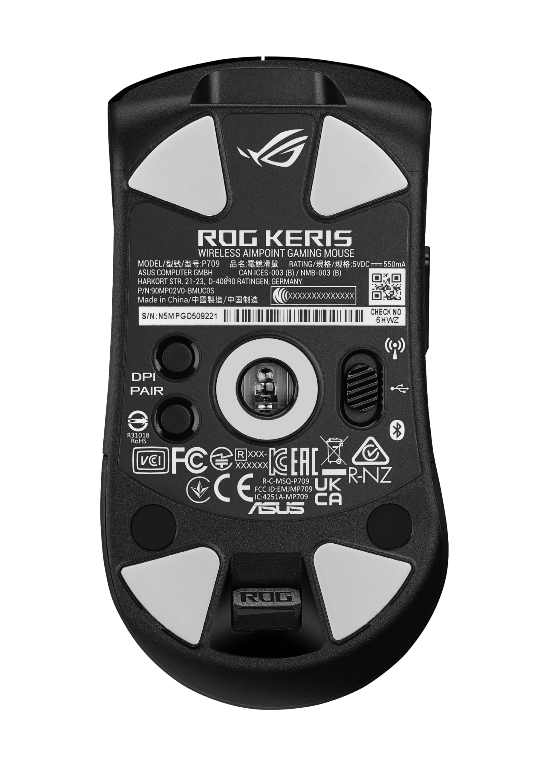ASUS ROG Keris Wireless AimPoint Gaming Mouse - Tri-Mode Connectivity (2.4GHz/Bluetooth/Wired), 36,000 DPI Optical Sensor, 5 Programmable Buttons, ROG SpeedNova Technology, Replaceable Switches, Paracord Cable - Perfect for FPS, MOBA & Esports Gaming (Black)