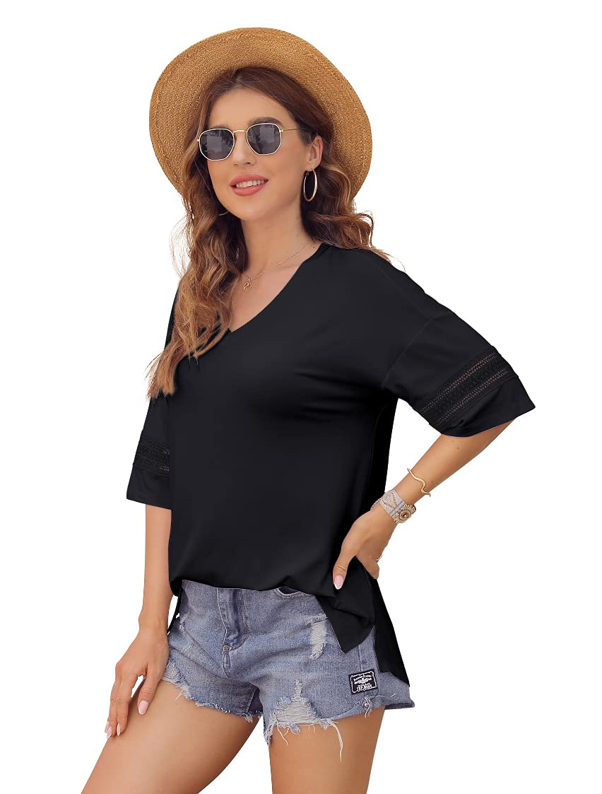 Feiersi Women's 3/4 Sleeve V-Neck Casual T-Shirt - Soft Breathable Tunic Top for Everyday Wear, Work & Outfits