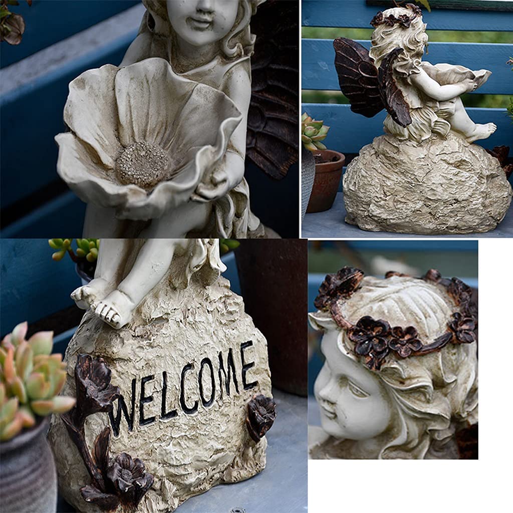 Vintage Garden Angel Statue - Outdoor Lawn Decor, Retro Flower Fairy Ornament with Welcome Card for Courtyard, Patio & Yard Decoration | Perfect for Garden, Wedding & Home Décor