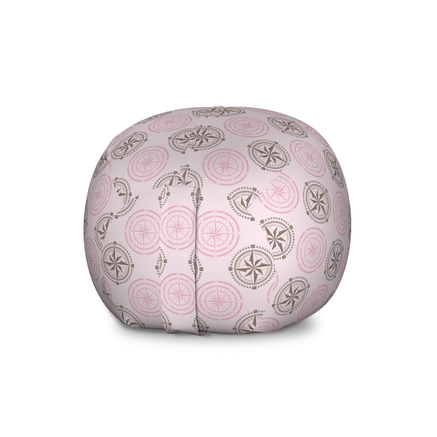 Ambesonne Compass Pattern Storage Toy Bag Chair - Windrose & Circular Design Stuffed Animal Organizer - Washable Large Size in Pale Mauve Pink | Kids Room Decor, Nursery Storage, Playroom Organization