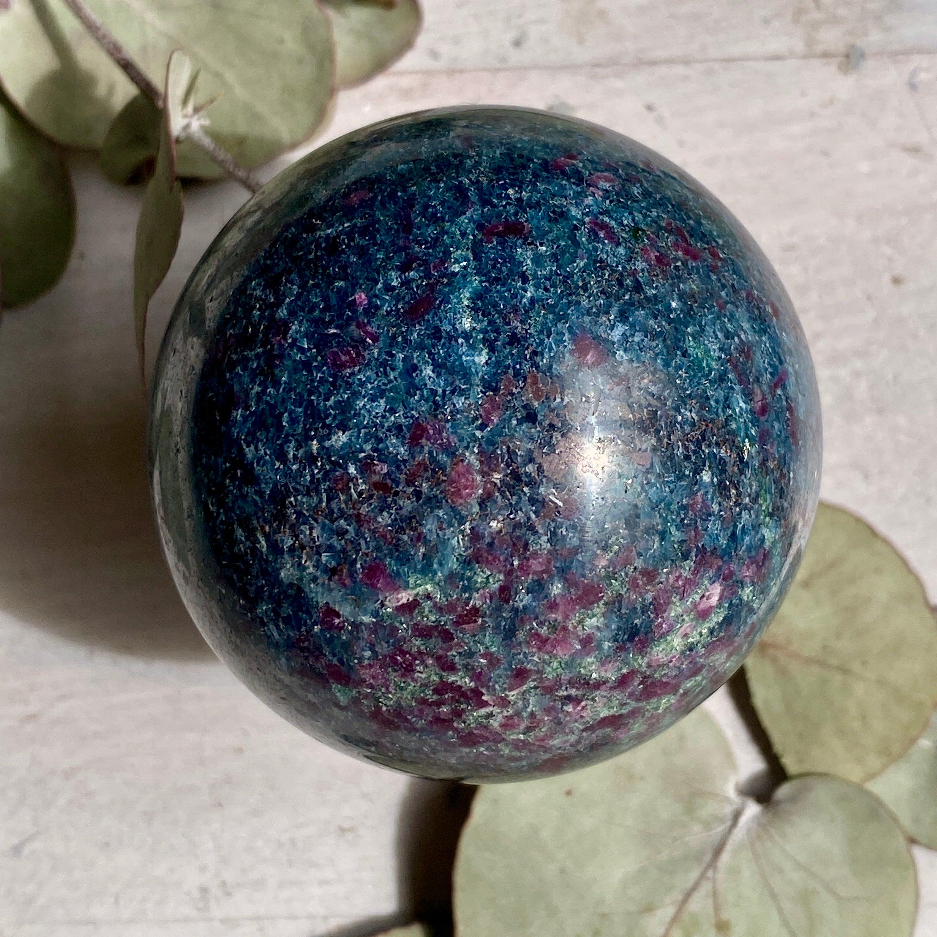 Natural Ruby in Kyanite Sphere - Healing Crystal Ball for Meditation, Reiki & Home Decor (RKS-01) | Perfect for Spiritual Healing, Energy Work & Gift Giving