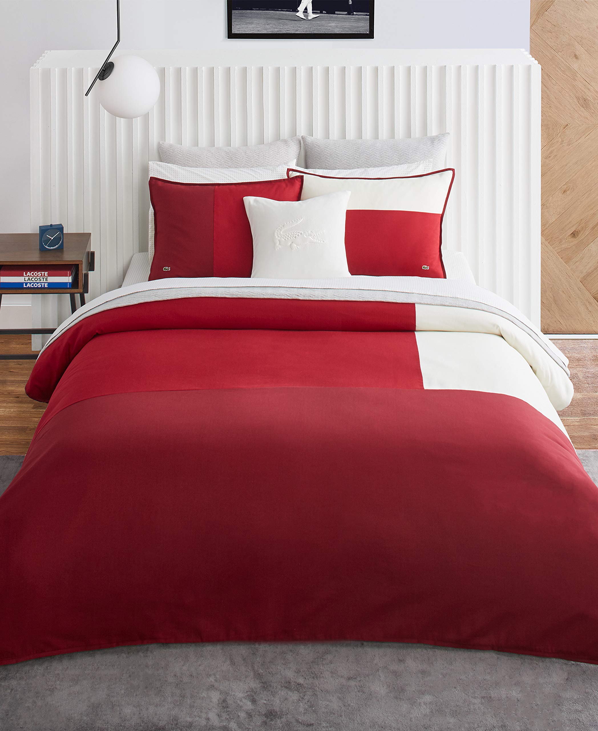 Lacoste Cliff Duvet Cover Set - Twin/Twin XL Size, Soft 100% Cotton Red Bedding - Perfect for Dorm Rooms, Guest Bedrooms & Cozy Home Decor