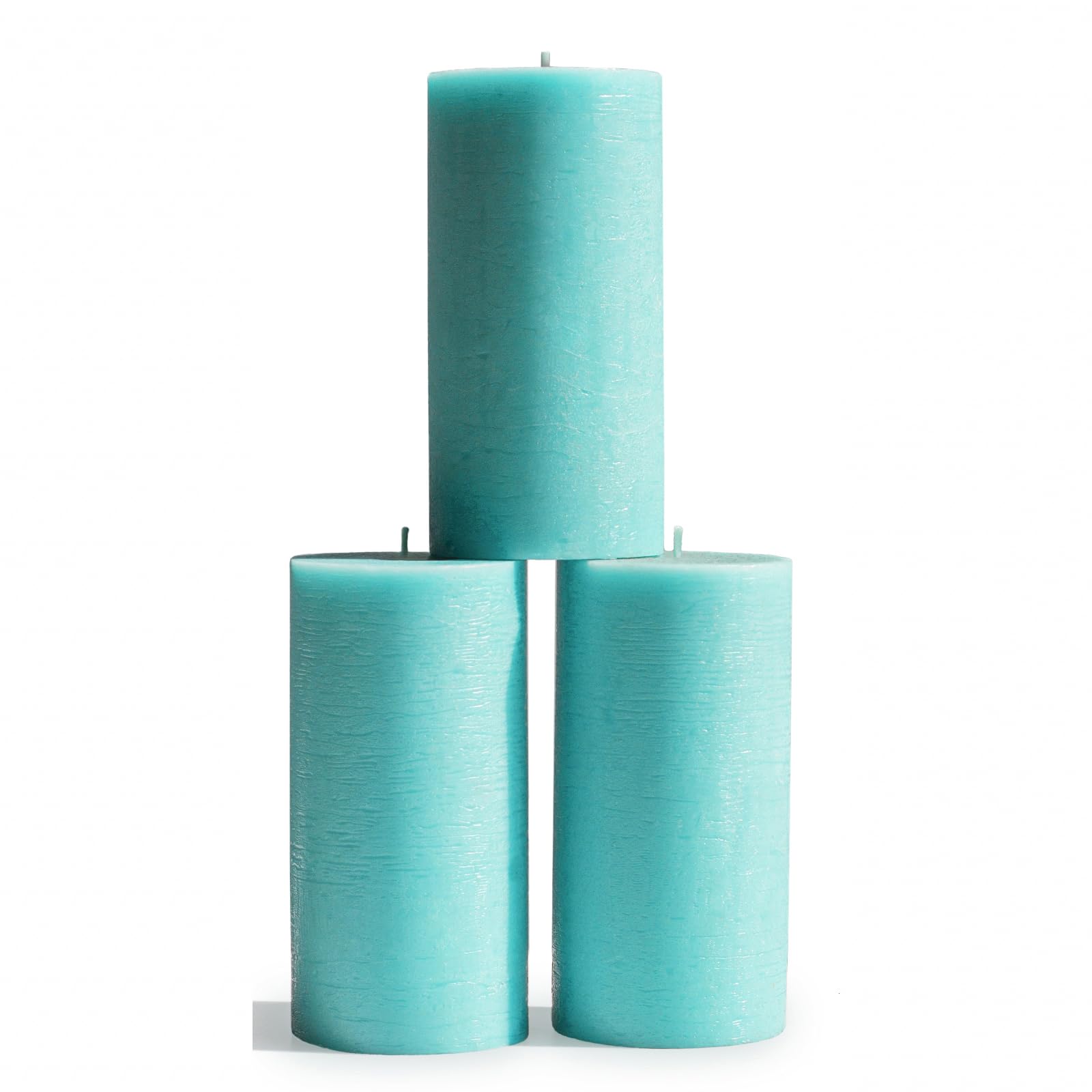 CANDWAX 3x6 Inch Pillar Candles Set of 3 - Unscented No Drip Decorative Rustic Candles for Weddings & Home Decor - Turquoise Blue Large Candles for Centerpieces, Fireplace Mantel, and Tabletop Displays
