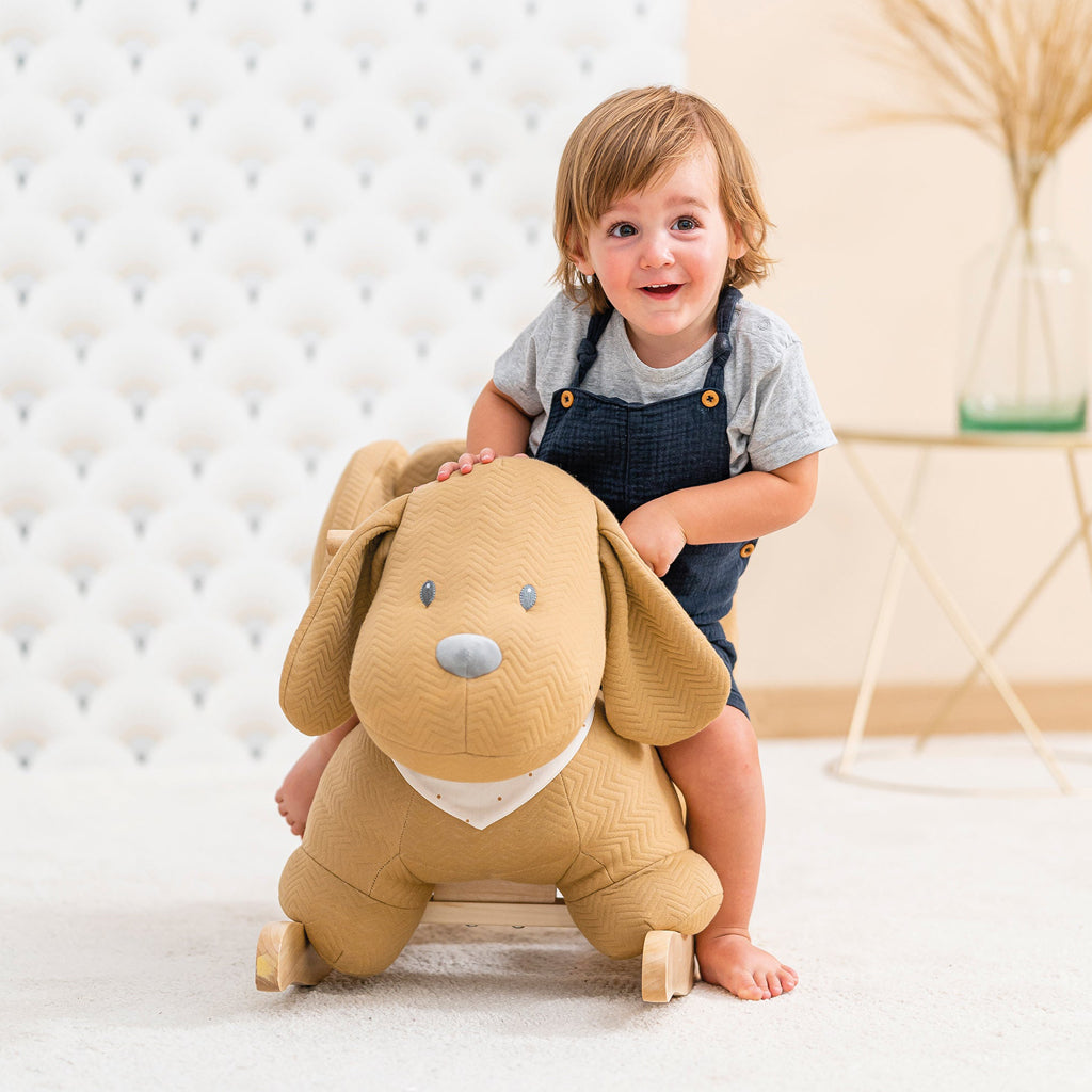 Charlie the Dog Rocker Plush Toy - Caramel Brown Stuffed Animal for Kids & Pet Lovers | Perfect for Nursery Decor, Birthday Gifts & Cuddle Companionship