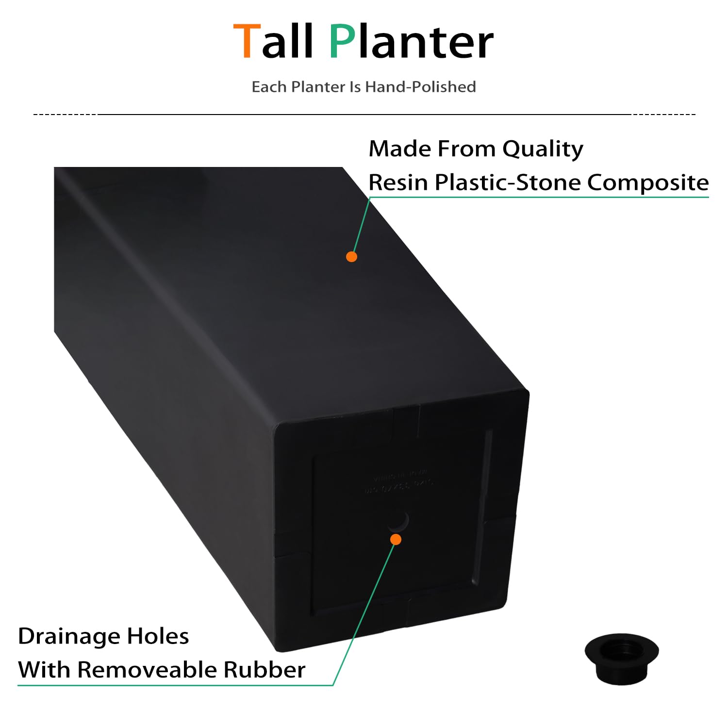 Large 27.5 Inch Tall Resin Planter Pots for Outdoor & Indoor Plants - 2 Pack Black Flower Pots for Trees, Plants & Home Garden Decor - Perfect for Patio, Living Room & Office Spaces