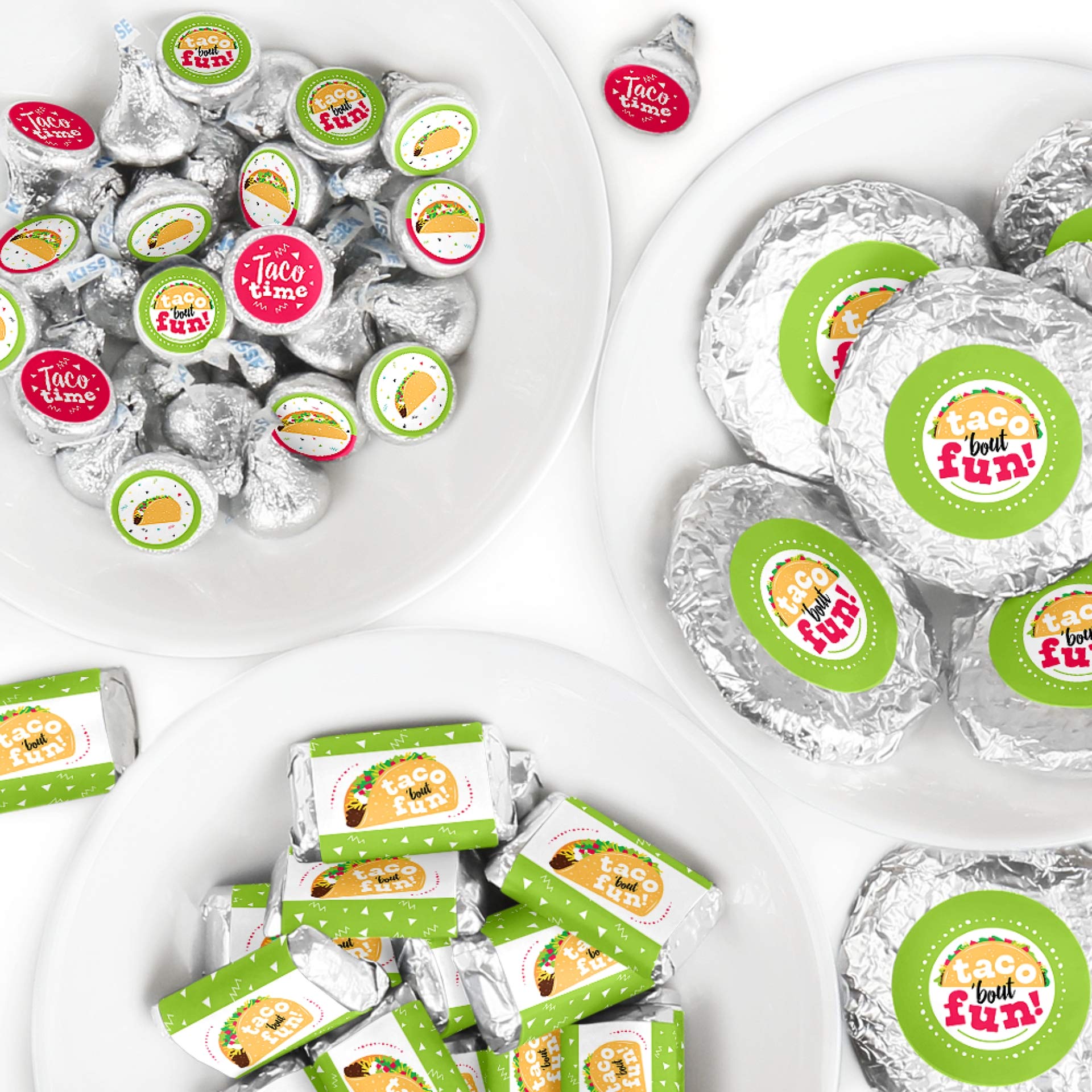 Big Dot of Happiness Taco ‘Bout Fun - 304pcs Mexican Fiesta Candy Favor Sticker Kit with Mini Candy Bar Wrappers & Round Stickers for Party Decorations, Cinco de Mayo Celebrations, and DIY Craft Projects