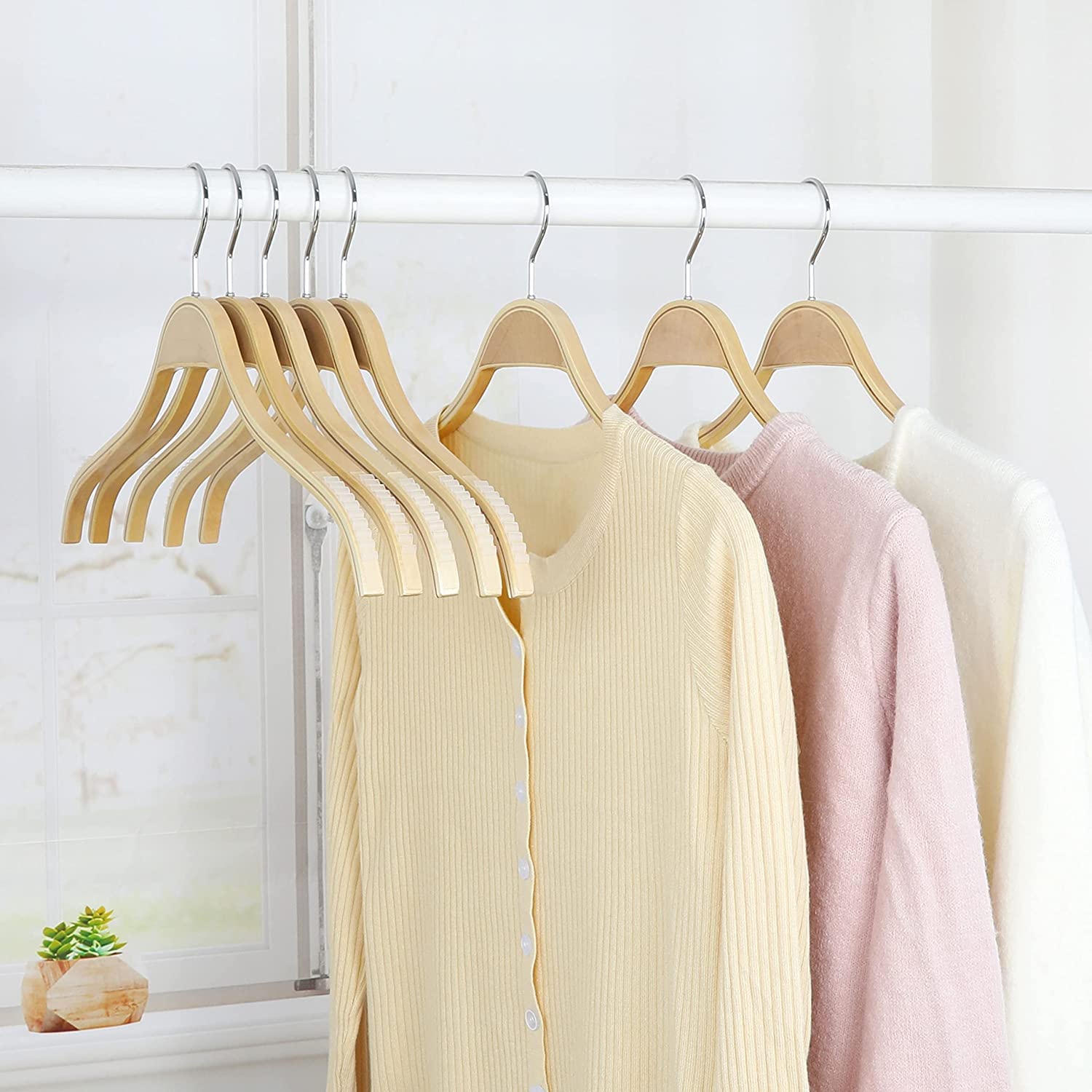 17 Inch Natural Wooden Hangers with Non-Slip Rubber Grips - Space Saving Clothes Hangers for Coats, Shirts, Dresses & T-Shirts (30 Pack) | Perfect for Closet Organization & Wardrobe Storage