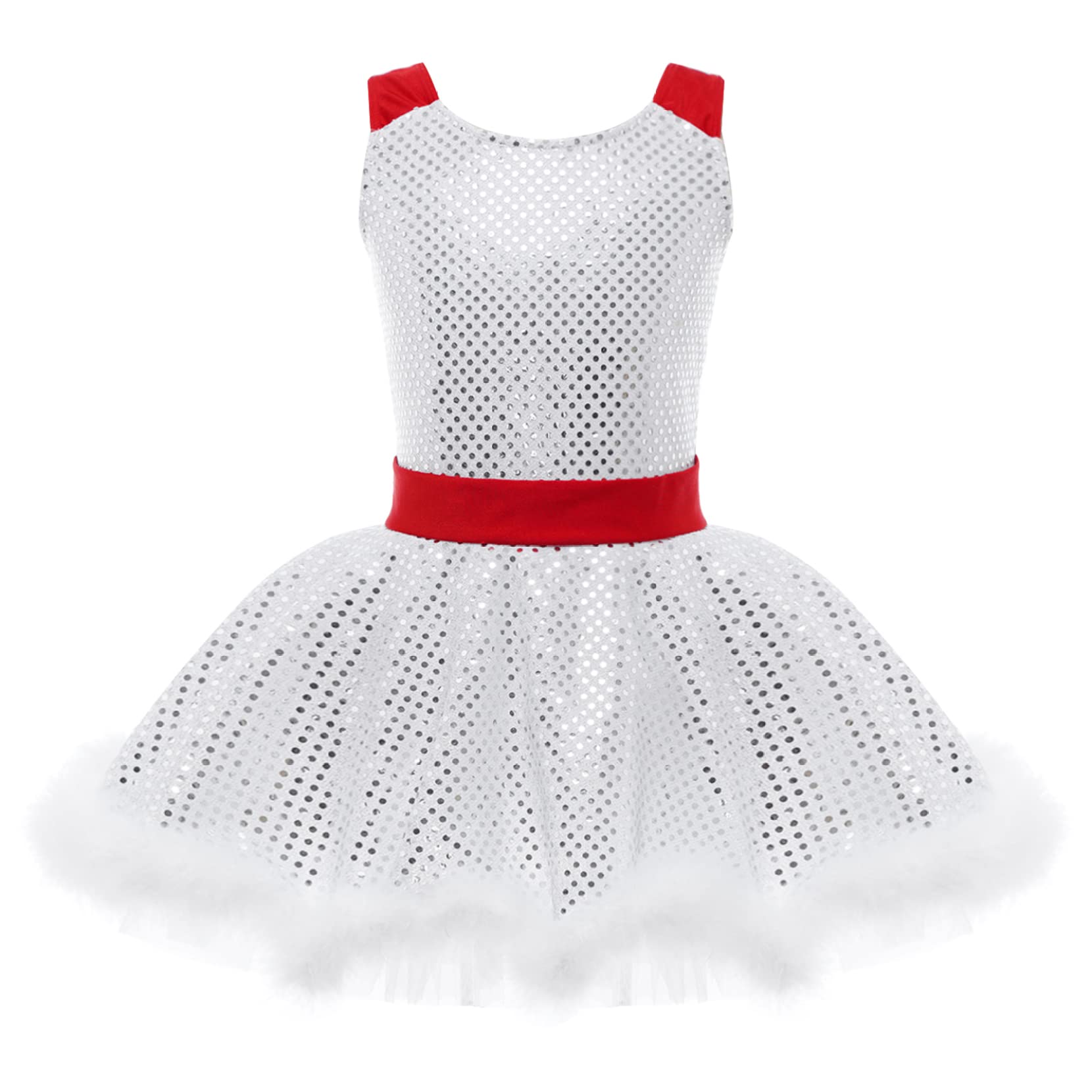 Huimingda Girls Sleeveless Sequins Tutu Dress - Sparkling Dance & Skating Costume for Christmas, Recitals, and Party Performances