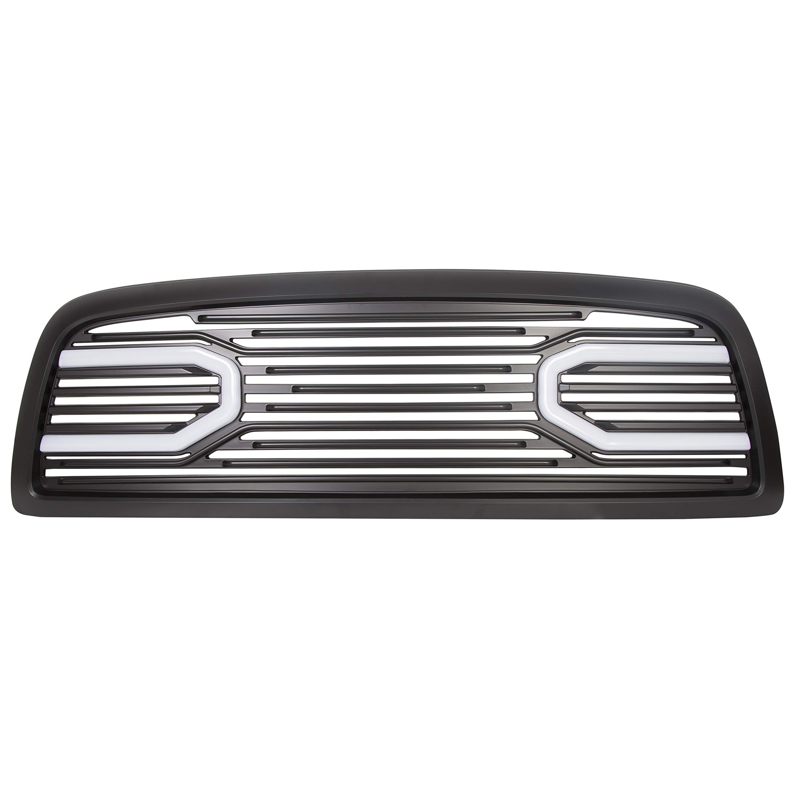 HECASA Gloss Black Front Hood Bumper Grille Replacement Shell with Lights - Compatible with 2009-2012 Dodge Ram 1500 | Perfect for Off-Roading & Truck Customization