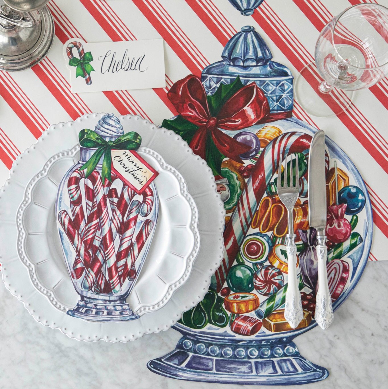Festive Red & White Striped Candy Cane Jar - Holiday Table Decor for Christmas Parties, Home Centerpiece & Seasonal Gift Giving