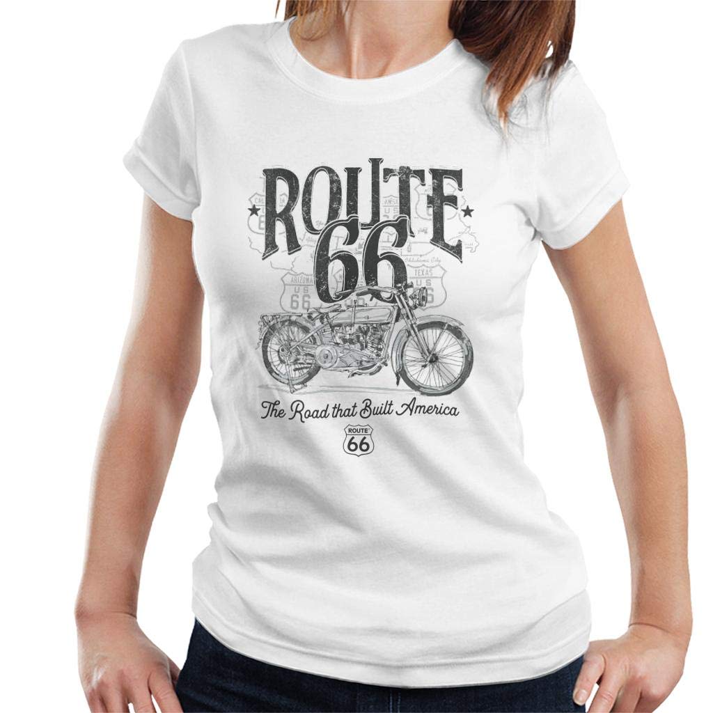 Route 66 Vintage Retro Women's T-Shirt - Classic White Cotton Tee for Road Trips & Travel Enthusiasts