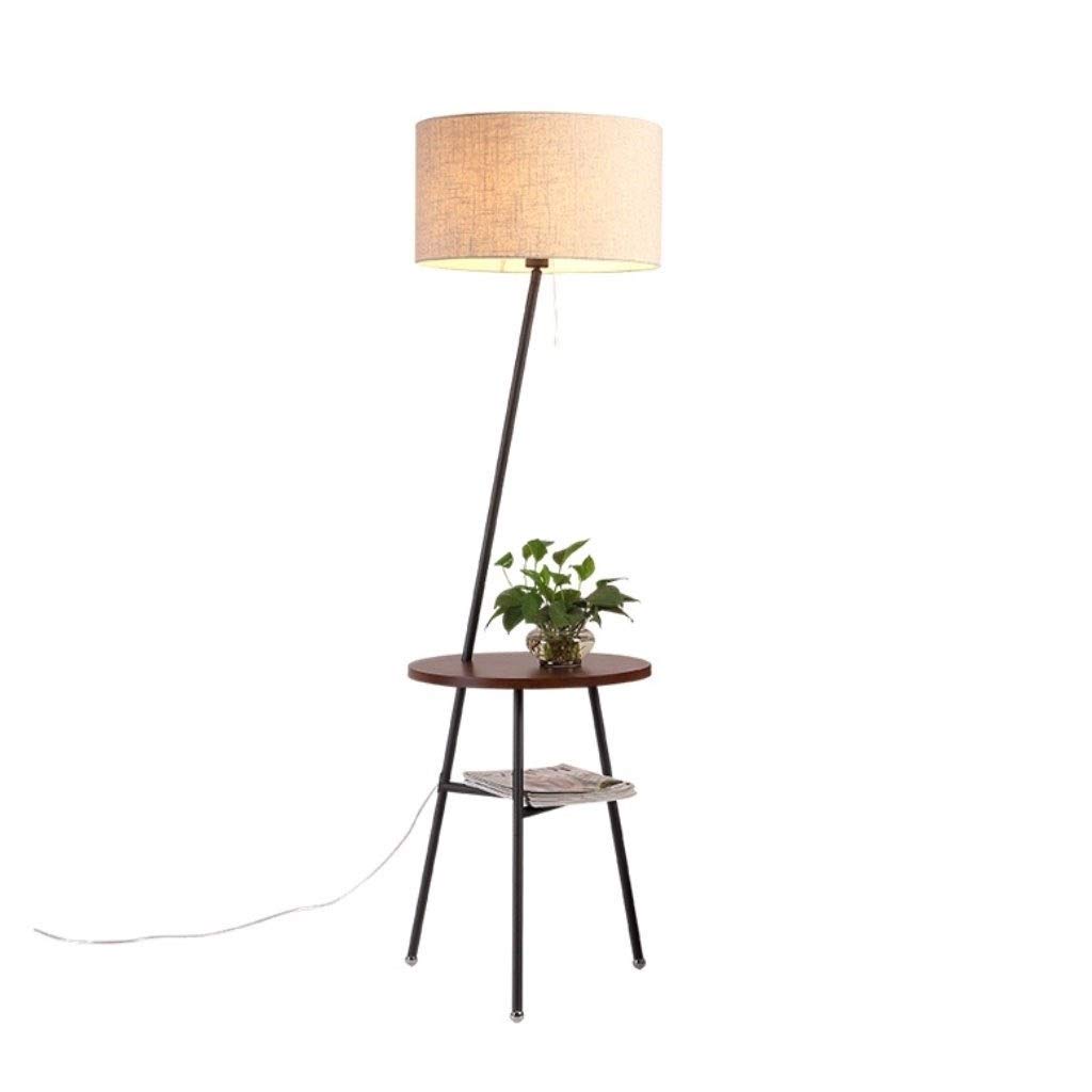 Modern Tripod Floor Lamp with Wooden Shelves & Drum Shade - Adjustable Standing Light for Living Room, Bedroom, Office - Perfect as Reading Light, Nightstand Lamp, or Sofa Side Table Lighting
