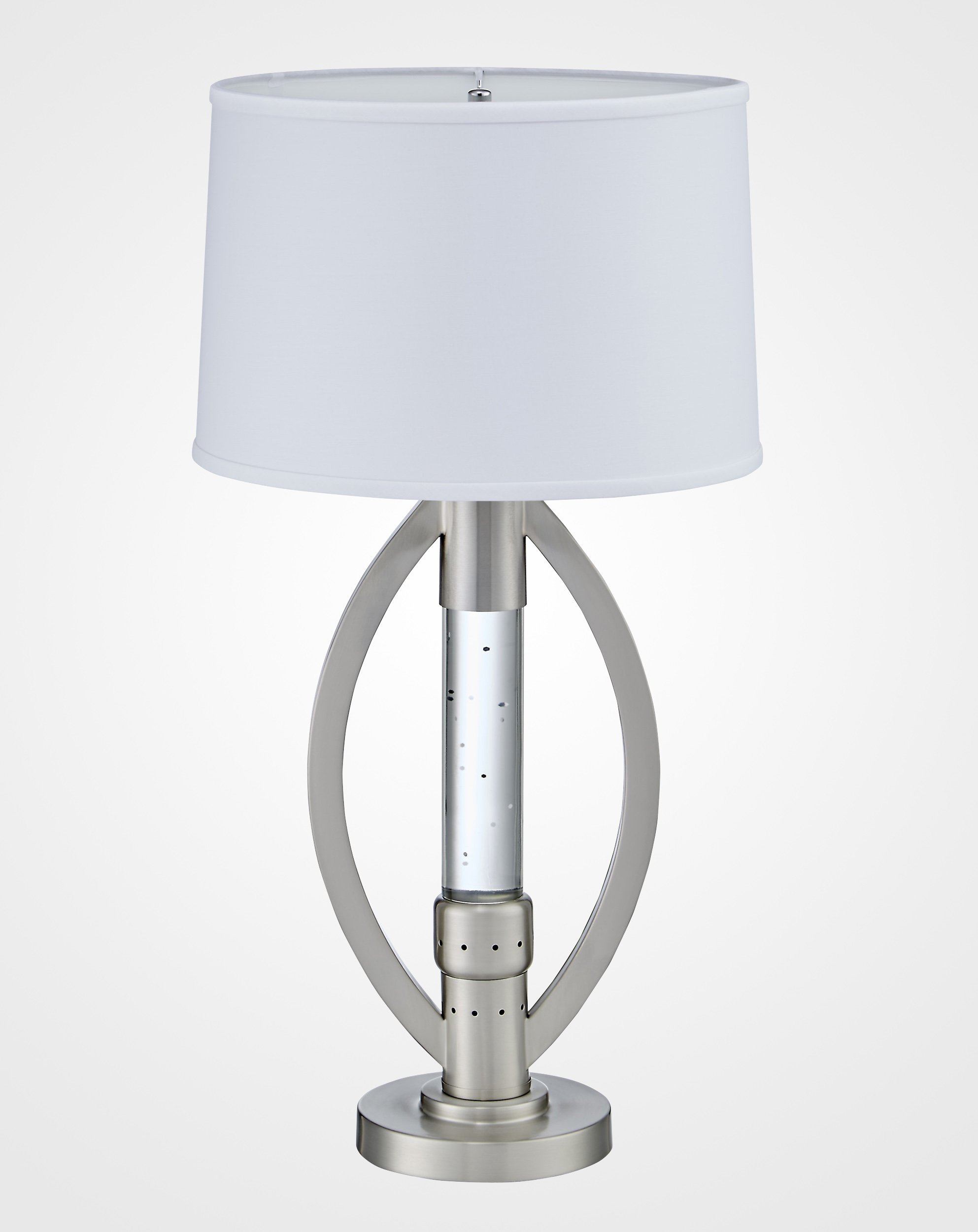 Homelegance Lucian Satin Nickel Table Lamp with Ellipse Frame & Sparkling Water Drops - Elegant Bedside Night Light for Living Room, Bedroom, or Office Decor