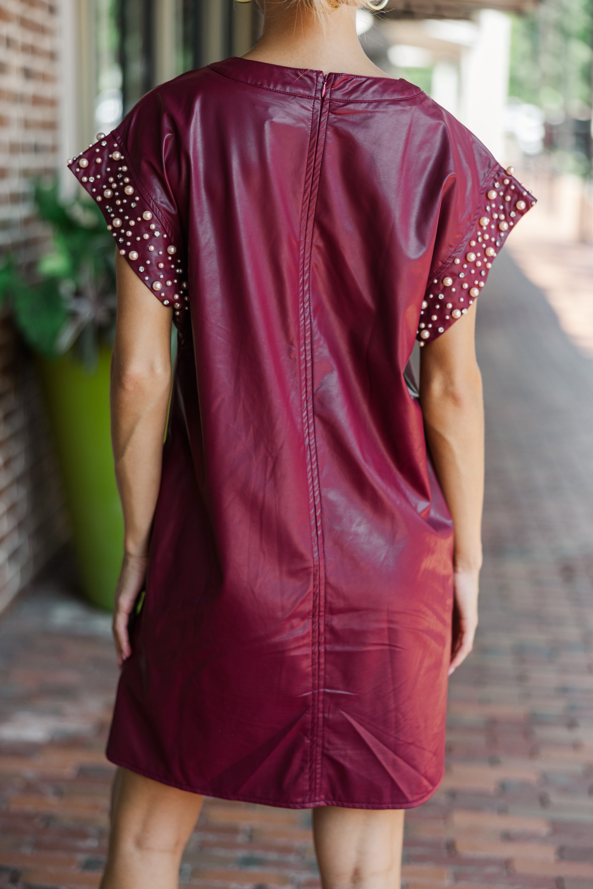 Bold Self Merlot Red Faux Leather Dress for Women - Elegant Vegan Leather Party Dress for Evening, Date Night & Special Occasions