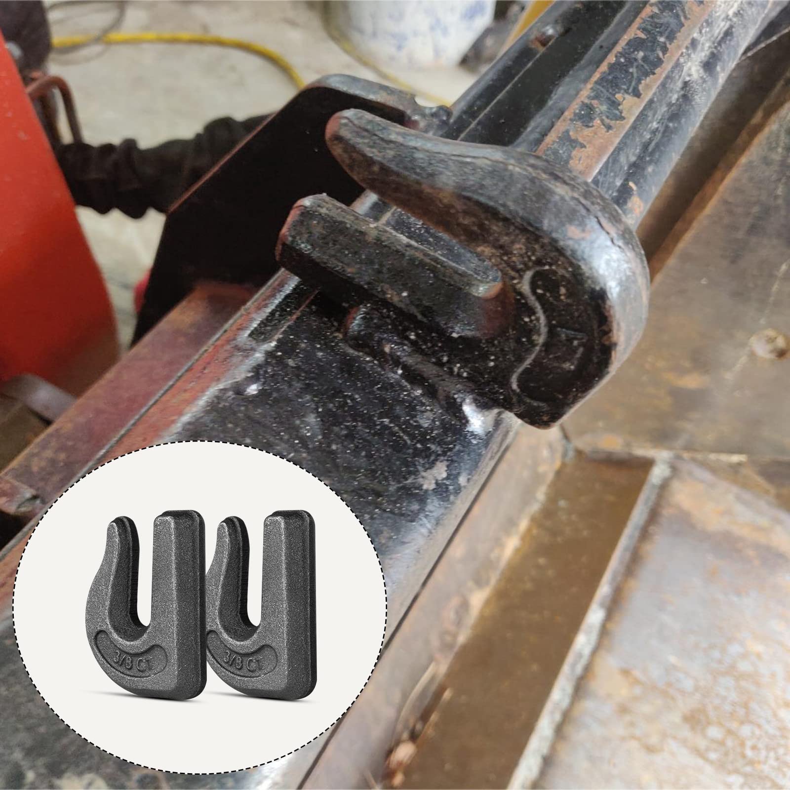 6Pcs Heavy Duty Weld-On Chain Hooks, 3/8 Inch Grade 70 Forged Steel Clevis Grab Hooks for Tractor Bucket - Perfect for Chain Pulling, Lifting, Rigging & Forklift Trailer Applications - Ideal for Farm, Construction & Industrial Use