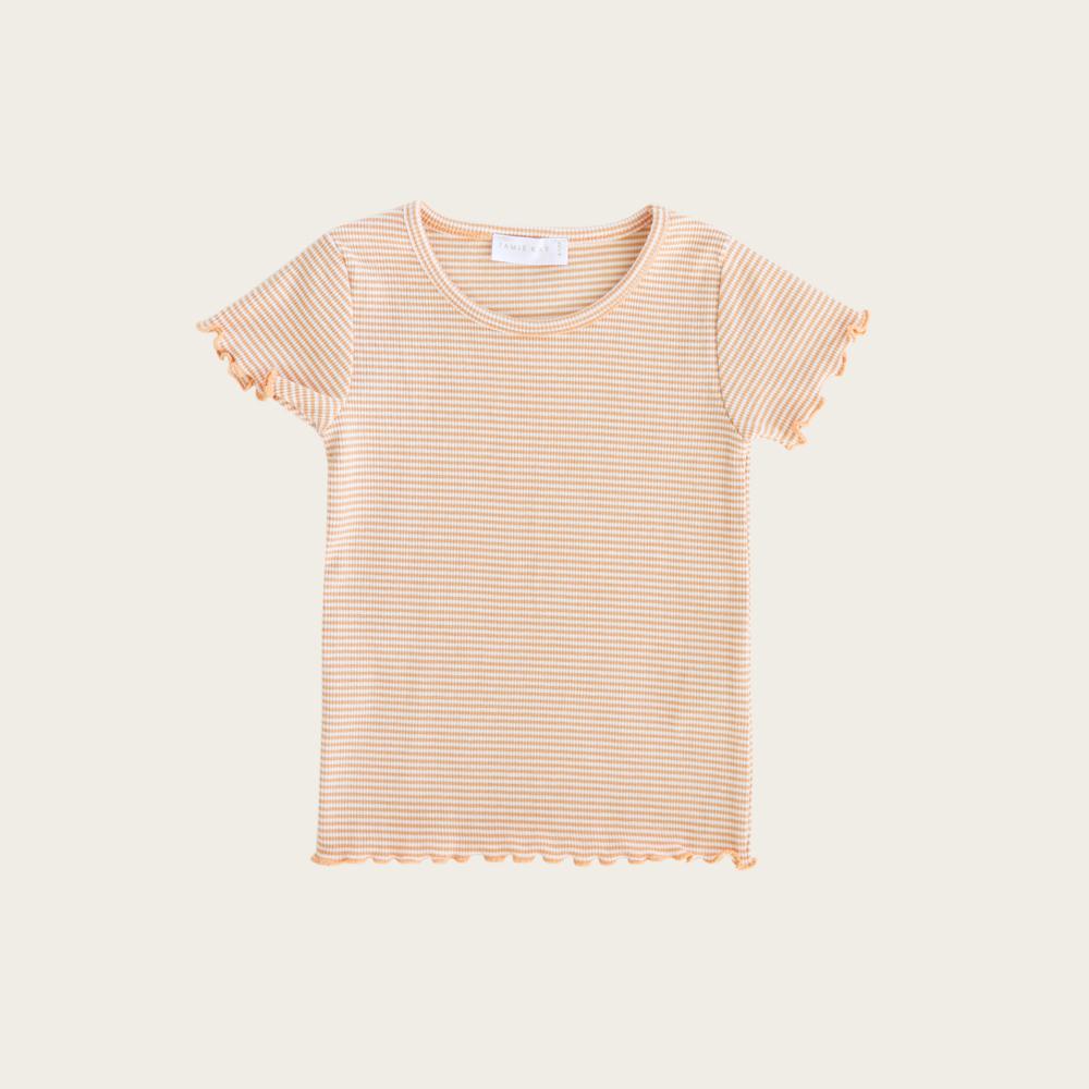 Lily Ribbed Tee - Soft Cotton Apricot Striped Women's T-Shirt for Casual Wear & Layering | Perfect for Everyday Outfits, Work, and Weekend Style