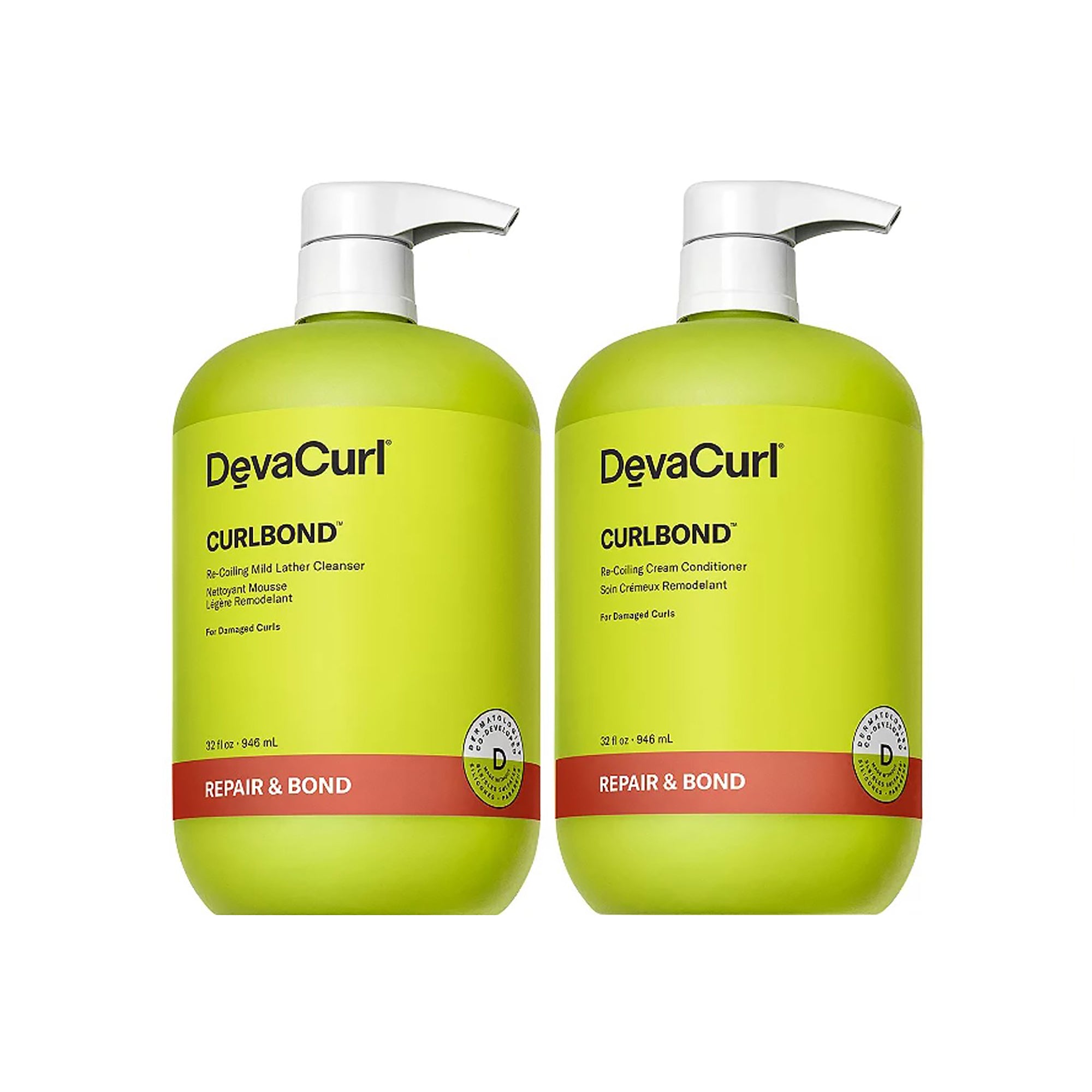 DevaCurl CurlBond Re-Coiling Mild Lather Cleanser & Conditioner Duo Set (1 Liter Each) - Sulfate Free for Curly Hair Care - Perfect for Daily Wash & Hydration Routine