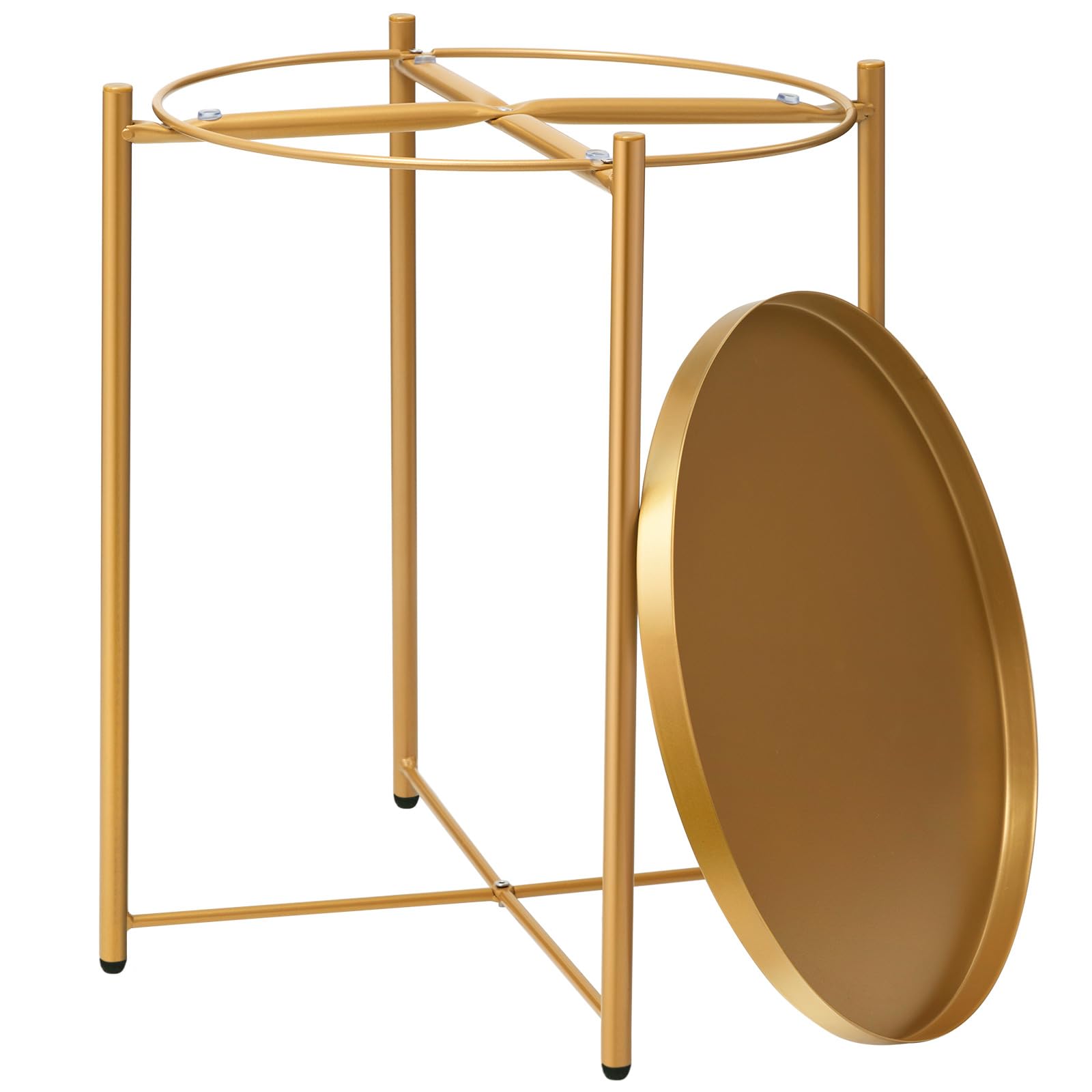 Gold Side Table - Round Metal End Table for Small Spaces, Outdoor & Indoor Accent Table with Removable Tray | Waterproof Patio Coffee Table for Living Room, Bedroom, Balcony, Office & Garden Decor (Gold)