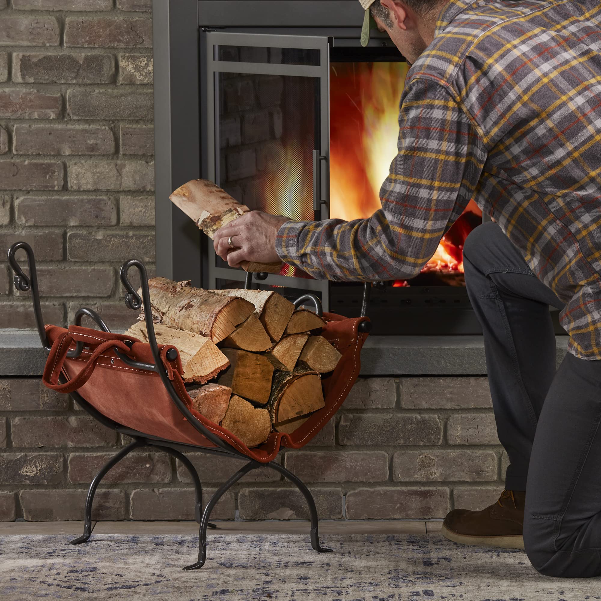 UniFlame Olde World Iron Firewood Log Holder - Rustic Fireplace Accessory for Indoor & Outdoor Use - Perfect for Firewood Storage by the Hearth, Patio, or Campfire