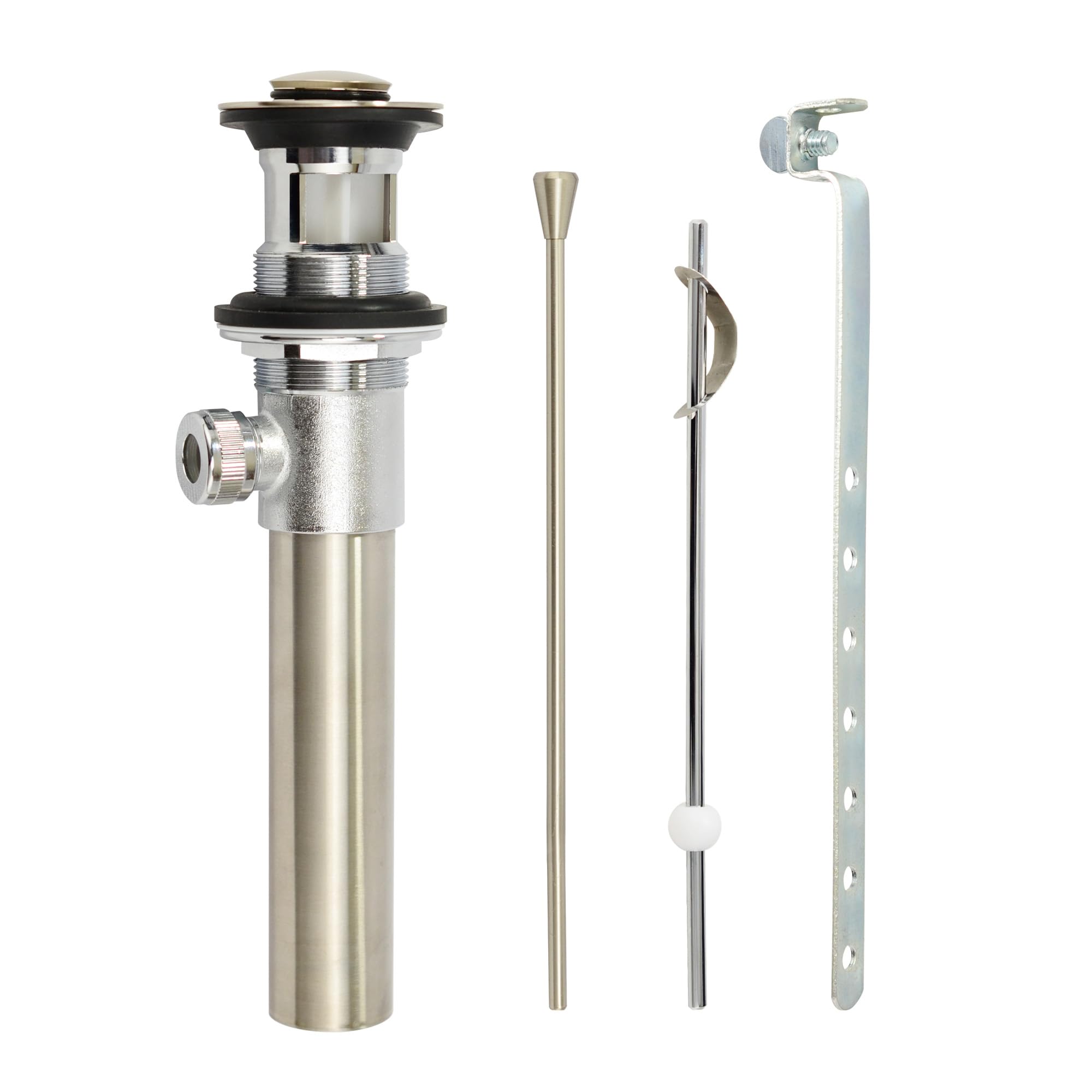 Purelux Brushed Nickel Bathroom Faucet Vanity Sink Drain Stopper with Lift Rod & Overflow - Pop-Up Drain Assembly for Bathroom Sink, Basin, and Vanity (Perfect for Home Renovation & Bathroom Upgrades)