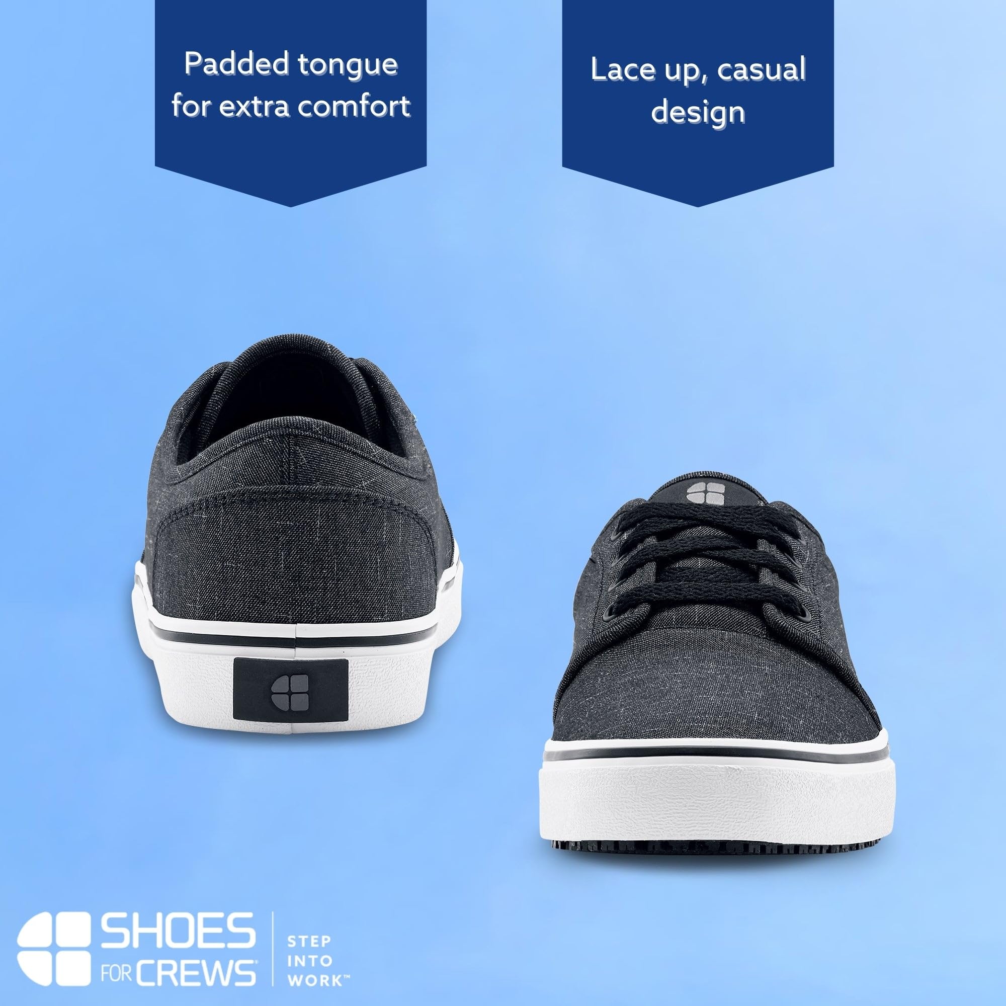 Slip Resistant Work Sneakers for Men & Women - Non-Slip Food Service Shoes, Water Resistant Canvas Safety Shoes in Black/Grey | Ideal for Restaurant, Kitchen & Hospitality Workers